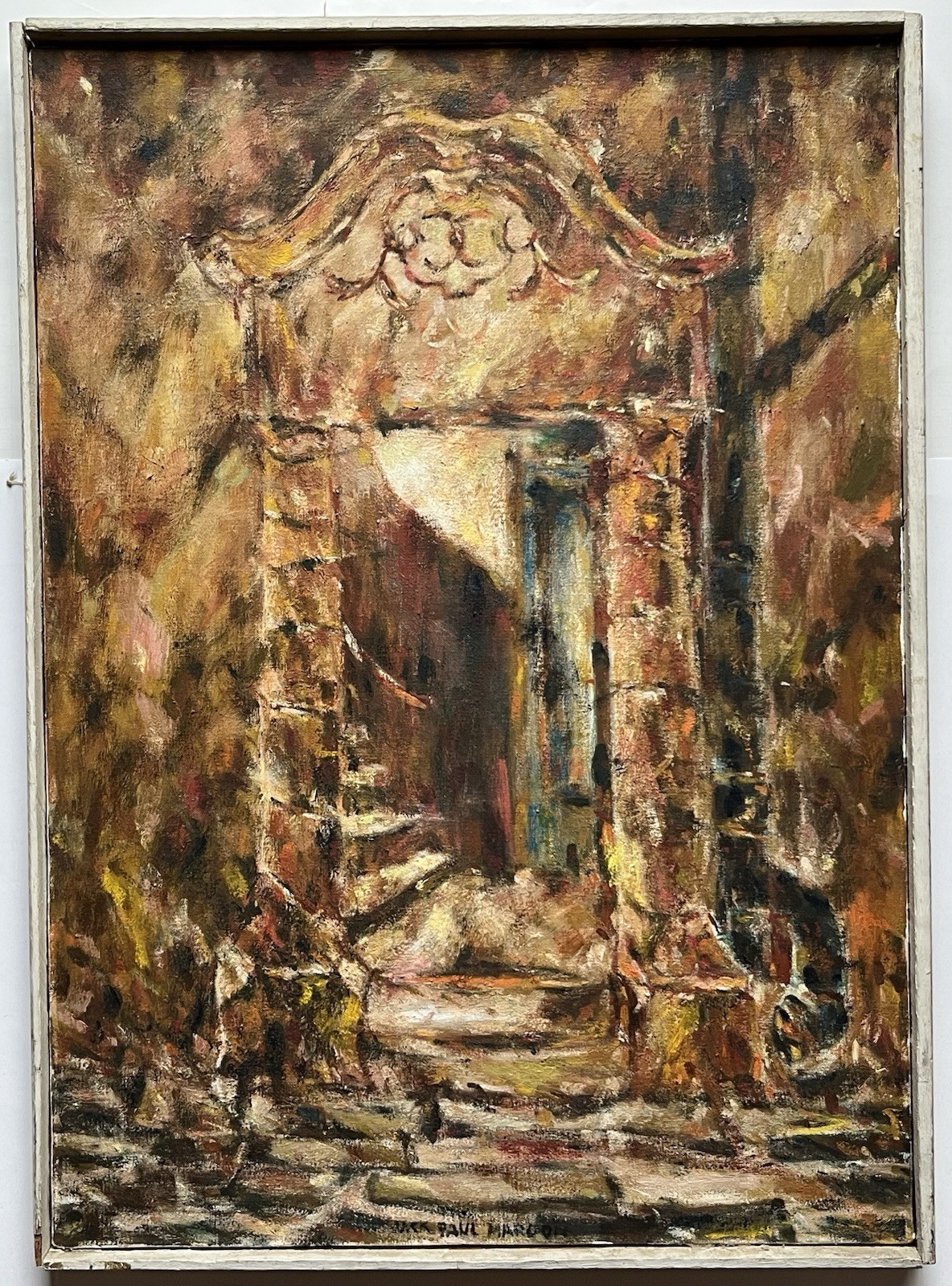 60s 70s Expressionism Oil Painting Architecture Glasgow Scotland Doorway Signed