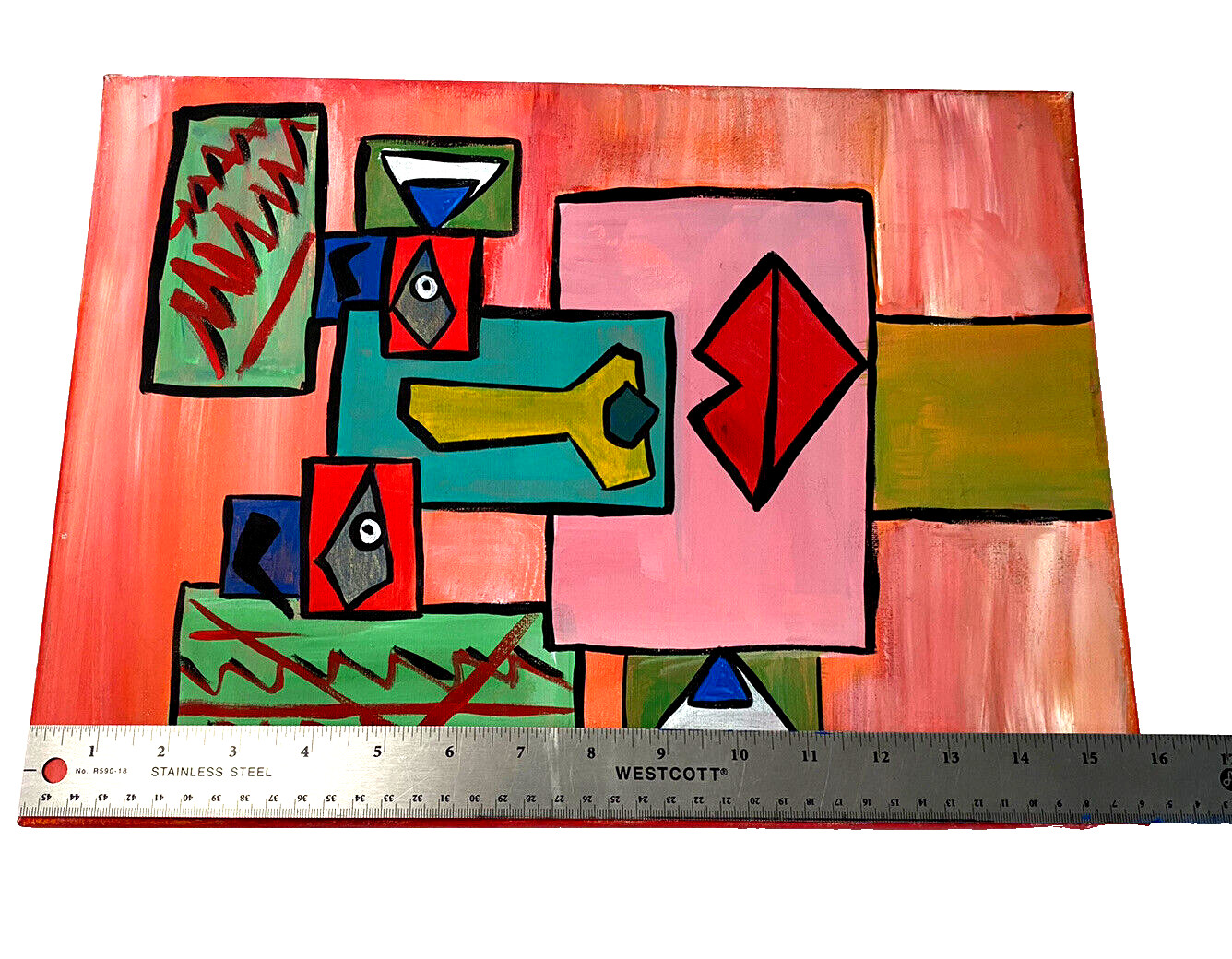 Cardboard Cubism Face Colorful Painting Canvas Expressionism