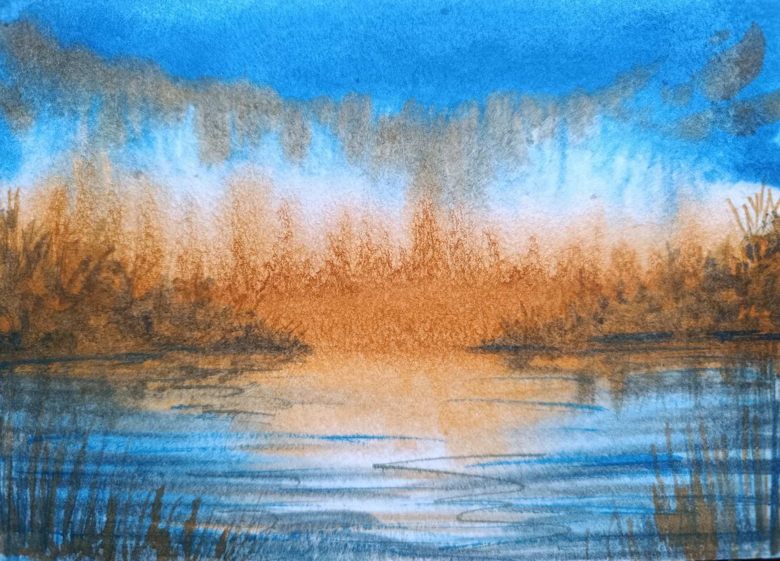 DUCKS FLY SKY Original Artwork Modern Painting Landscape GEESE FLY Seascape Gift
