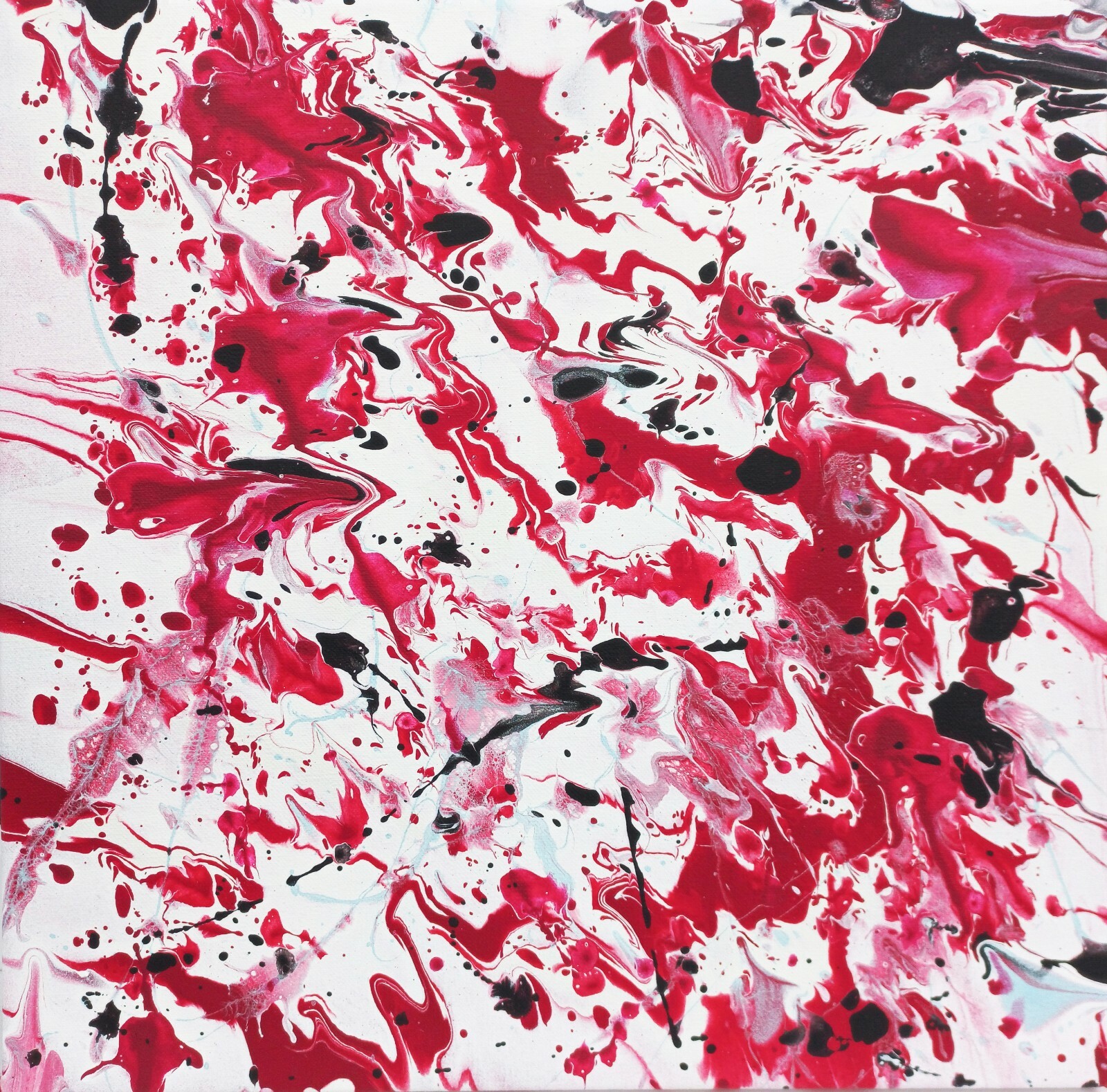Modern Painting Abstract Art Red Black White Fluid Acrylic Canvas Decor, 16×16