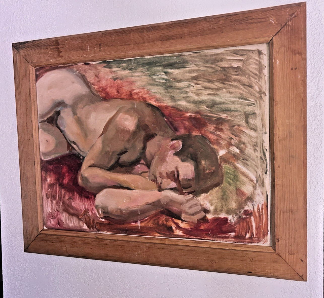 Mid Century Nude Male Portrait Oil Painting Estate Item