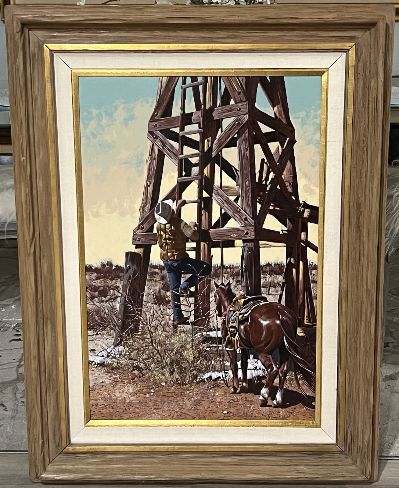L.B. Porter Original Western Oil Painting “The Big Hill” -Oil Derrick / Cowboy
