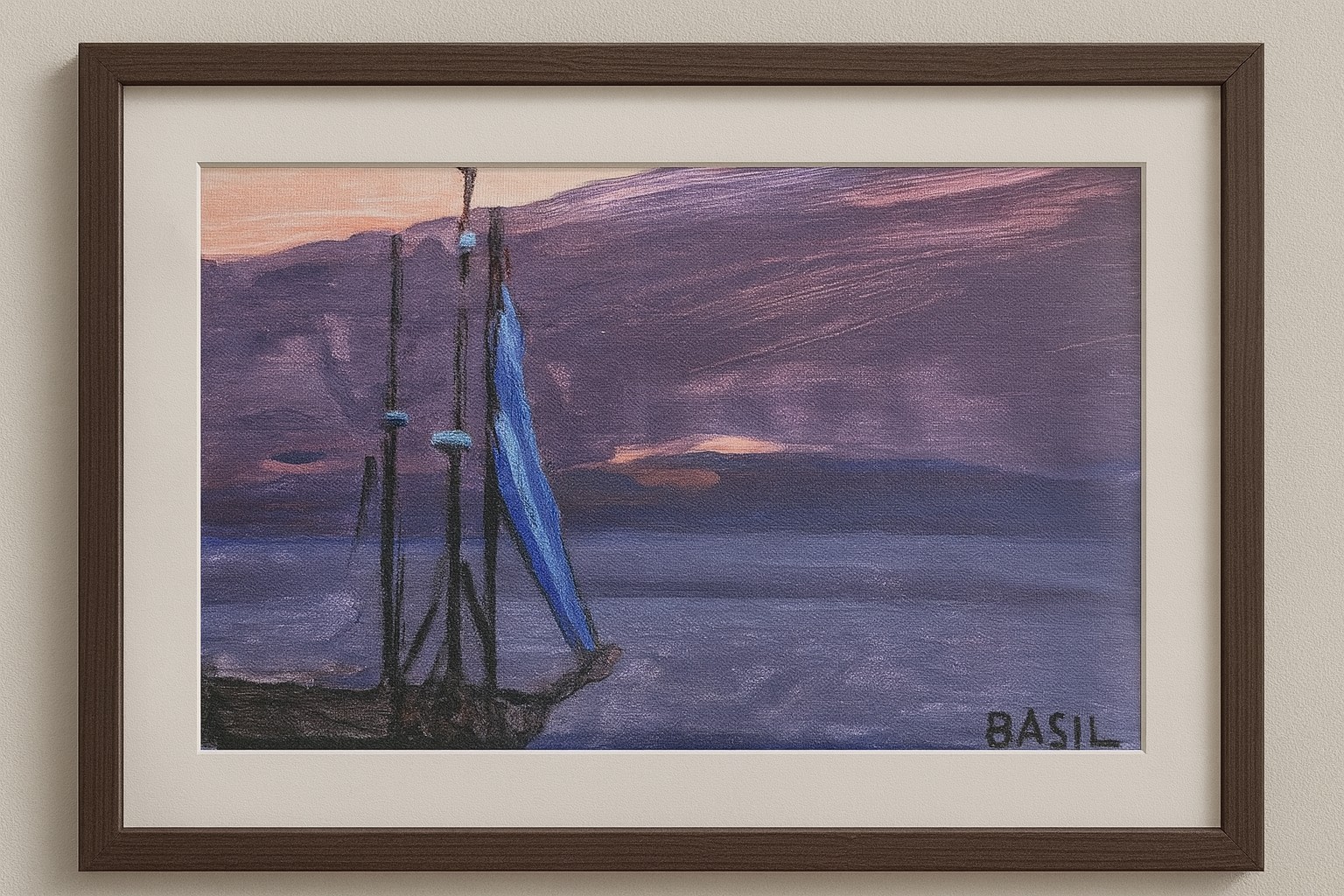 Original Acrylic Sailboat Painting Sunset Ocean Scene 9×12 Canvas Nautical Art.