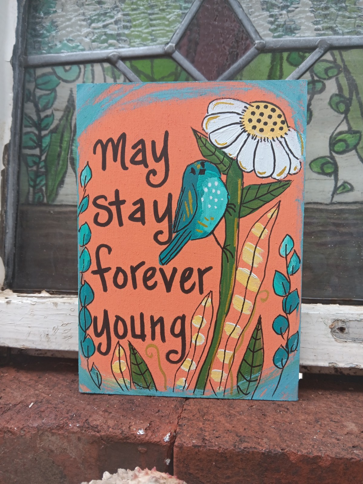 Bob Dylan Lyric Painting 7 x 5″ wood, Forever Young Song Wall art, 1970s folk