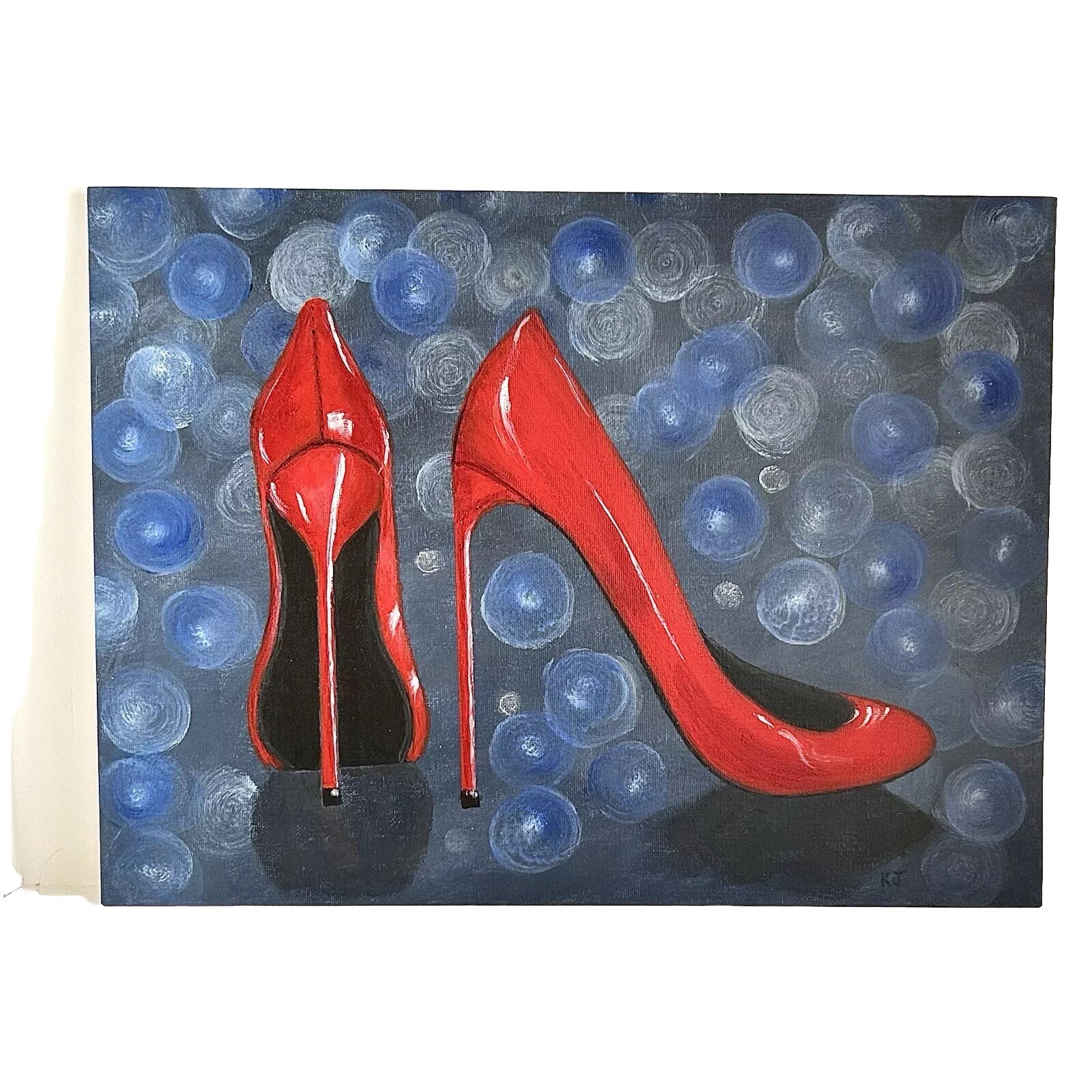 Red Stilettos Acrylic Painting, 12 X 16 Canvas Panel, Painted From Tutorial.