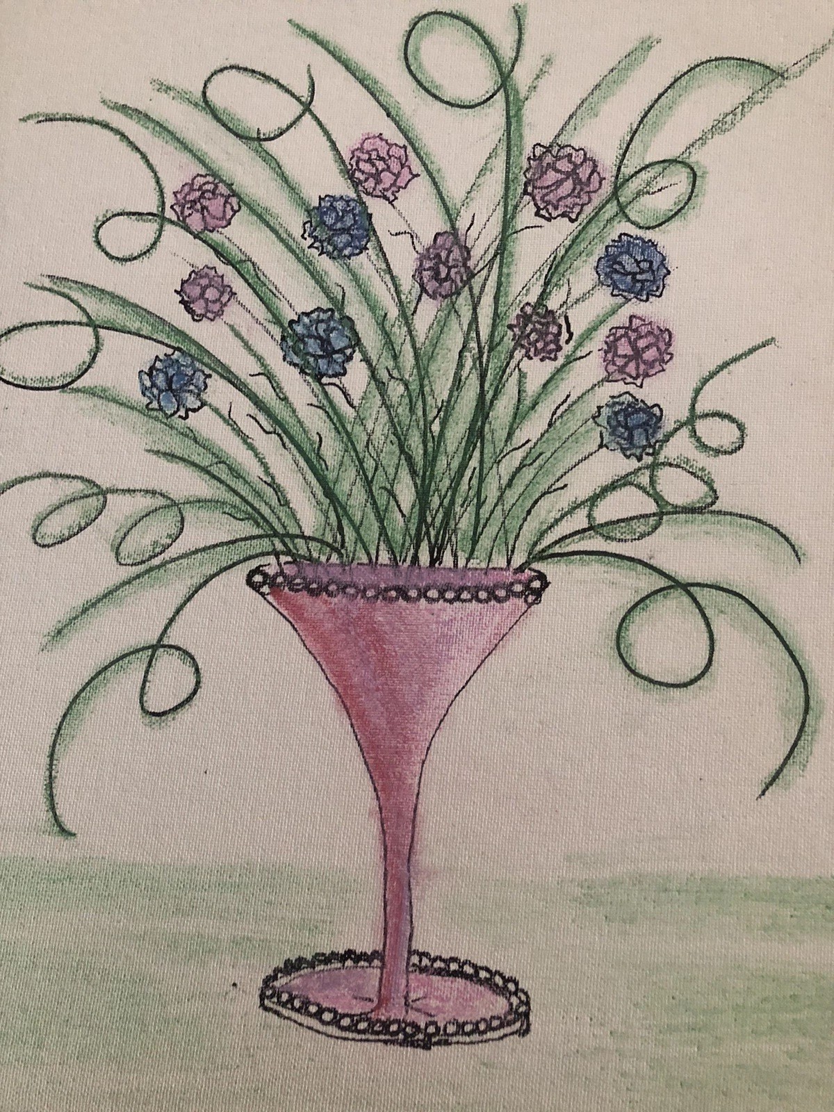 Soft Pastel Painting 12 Carnations In Pink Champagne Glass