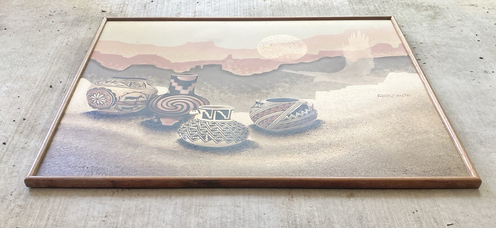 Frank Ferrante Large Framed Original Oil on Canvas, Southwestern Pottery 50”X40”