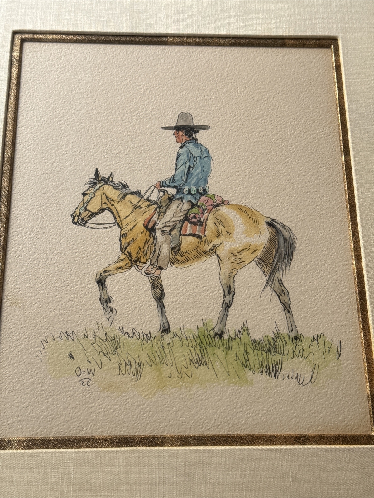 OLAF CARL WIEGHORST PAINTING FAMOUS COWBOY INDIAN ON HORSE WESTERN LISTED RARE