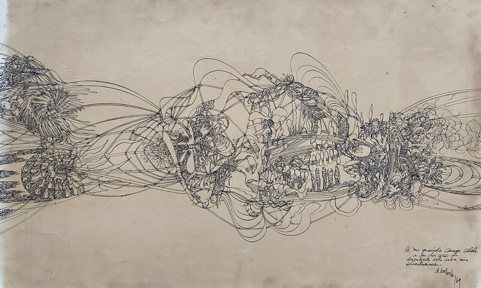 Mario Gallardo. Untitled, 1969. Original signed. Ink on cardboard.