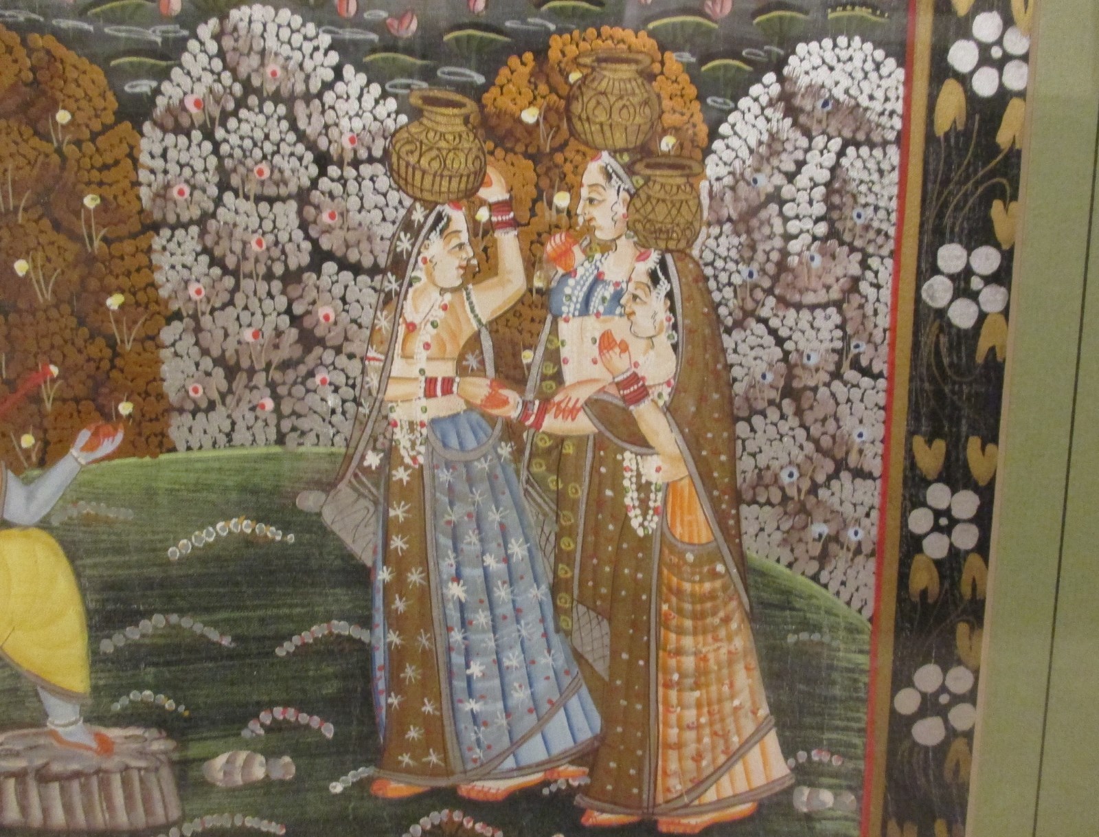 * Pair Vintage Indian Folk Art Lord Radha Krishna & Women Framed Paintings India