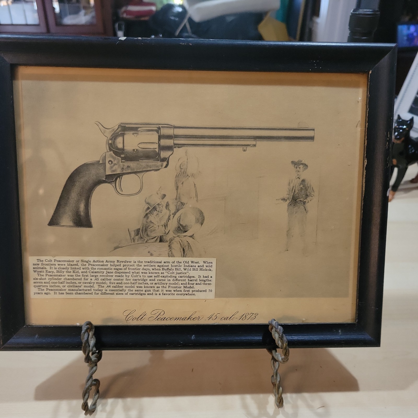 Vtg Colt Historical Prints Peacemaker .45 Cal. 1873 picture Framed wood frame