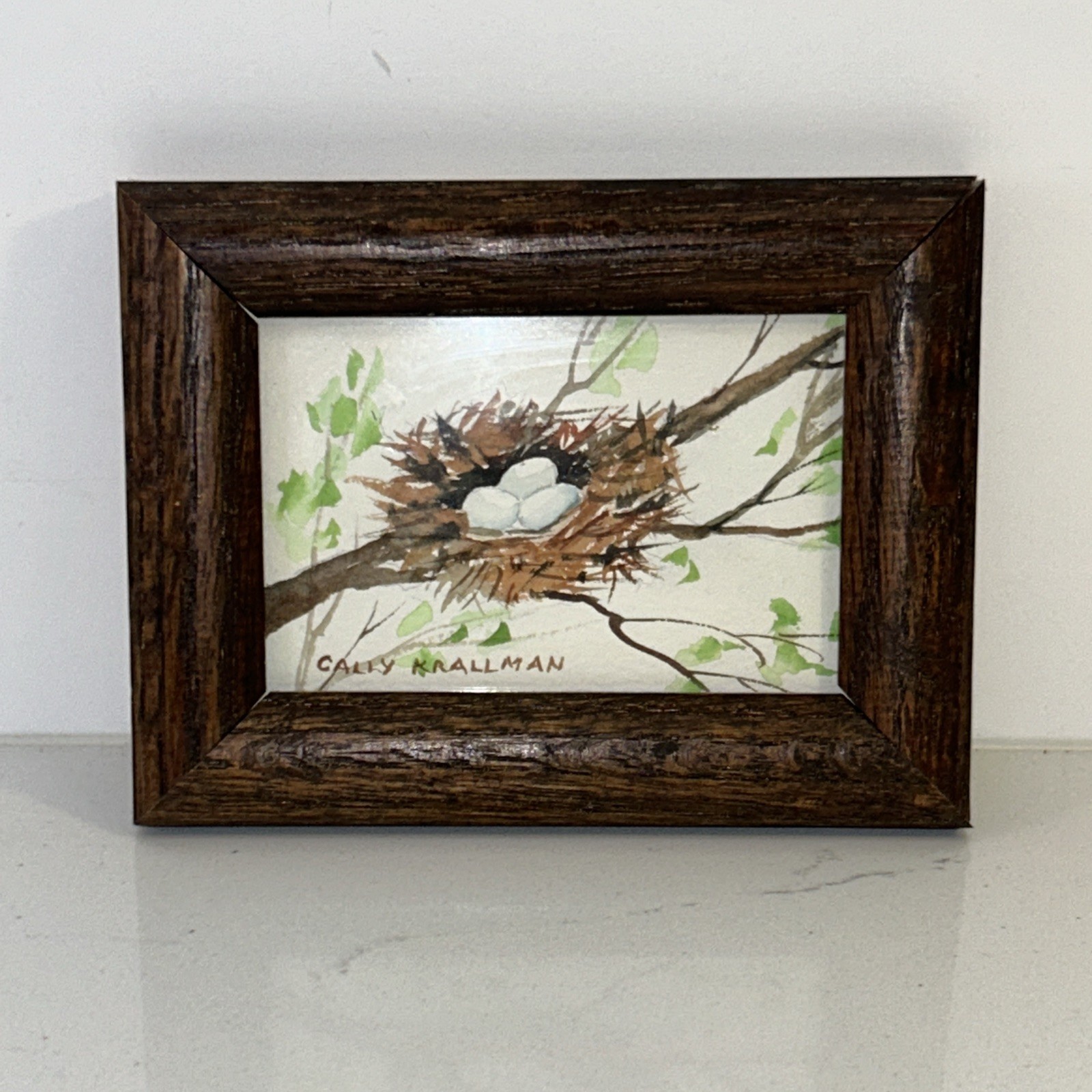 Vintage Hand Painted Birds Nest in Tree Signed By Famous Calls Krallman
