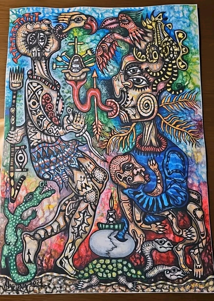 Acrylic,ink On Cardboad Nelson Laguna cuban Art 18×13 In