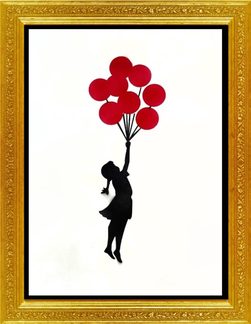 BANKSY «Girl With 8 Balloons»- Original Spray Painting- Street Art Beauty