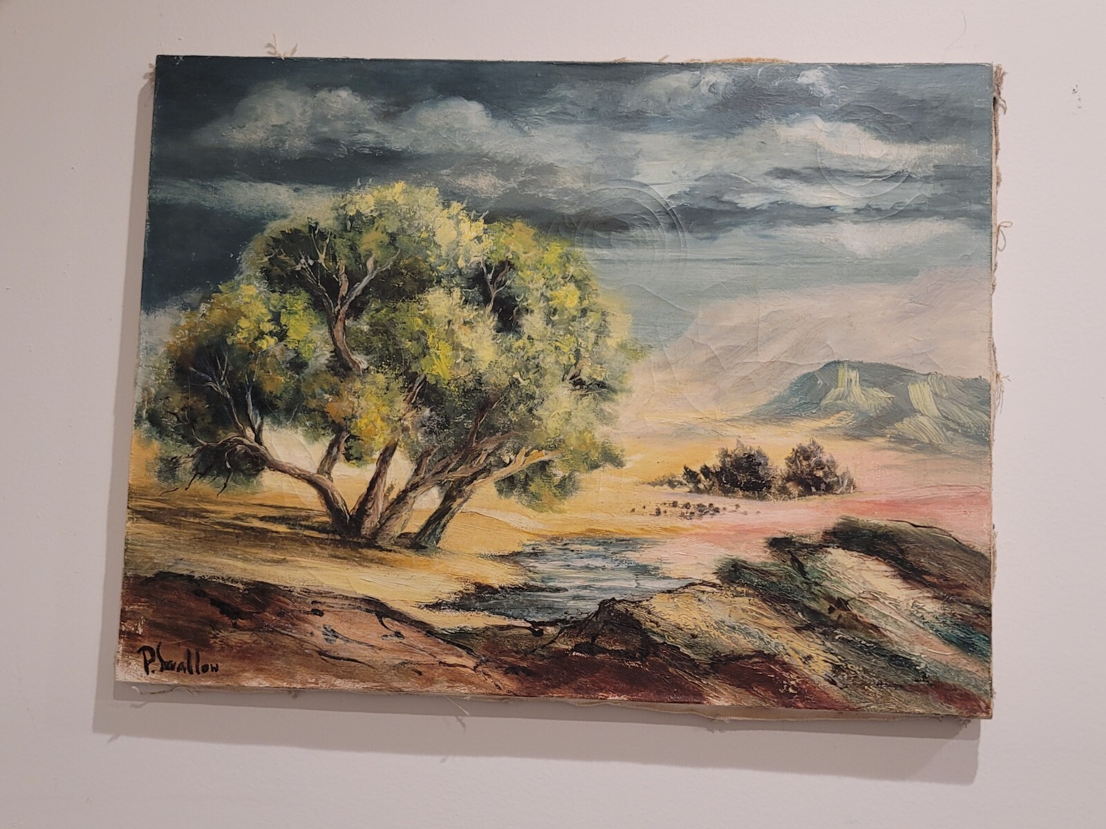 Original Signed Vintage Pat Swallow Painting of New Mexico Sweeping Landscape