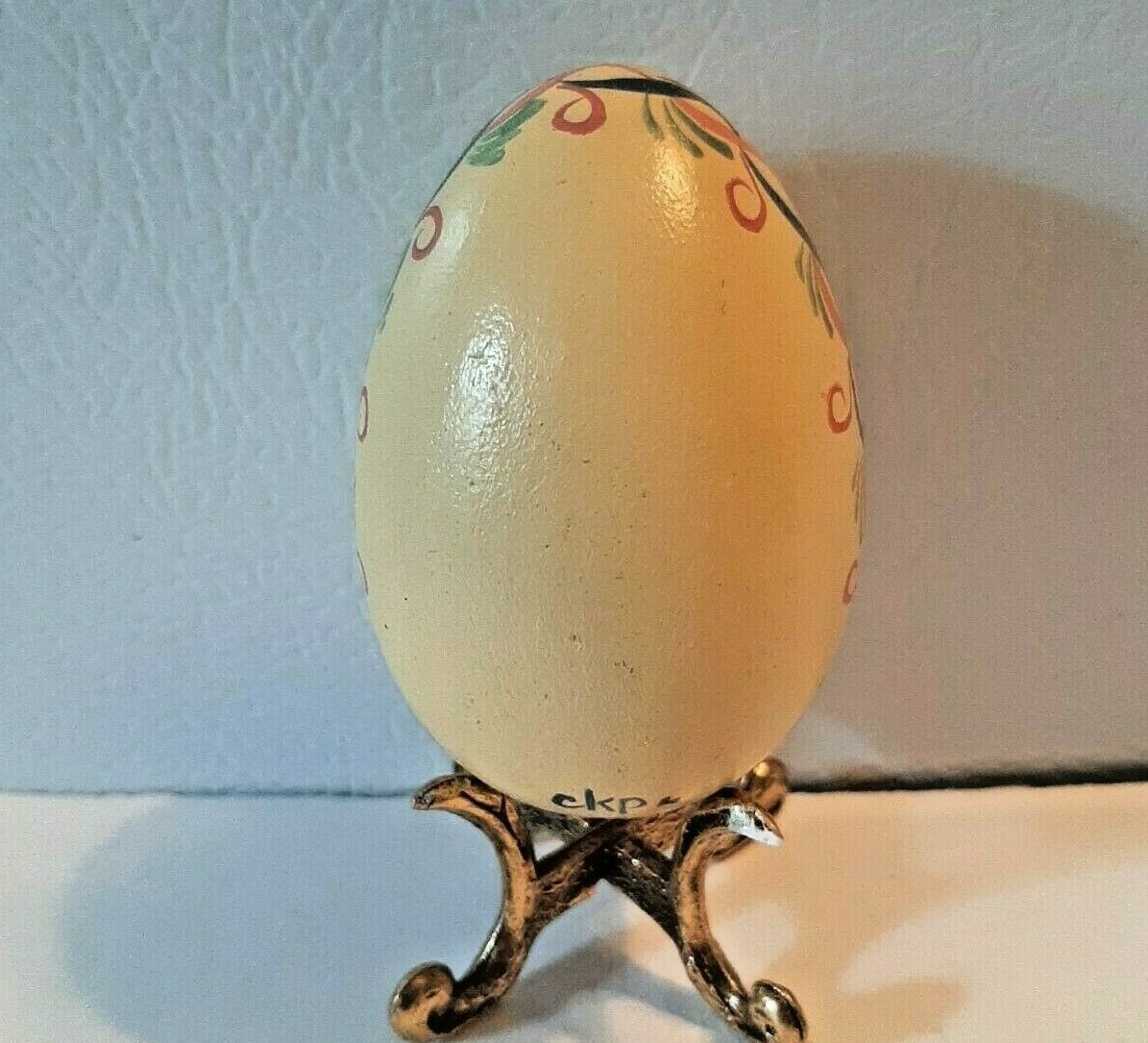 Yellow Blue Decorative Egg Hand Painted Folk Art Easter Decor Signed Wooden OOAK