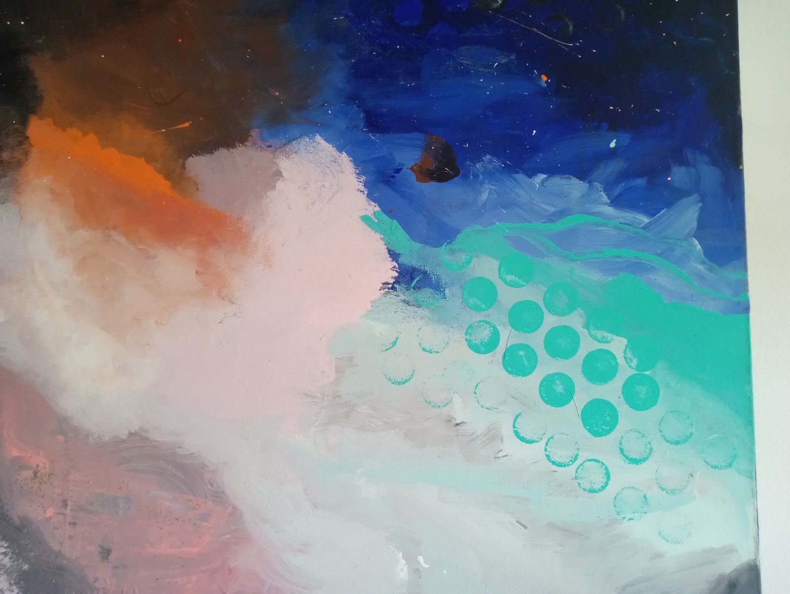Original Abstract Art Handpainted Acrylic «Deep Space 9″ On Canvas 30″x 24»
