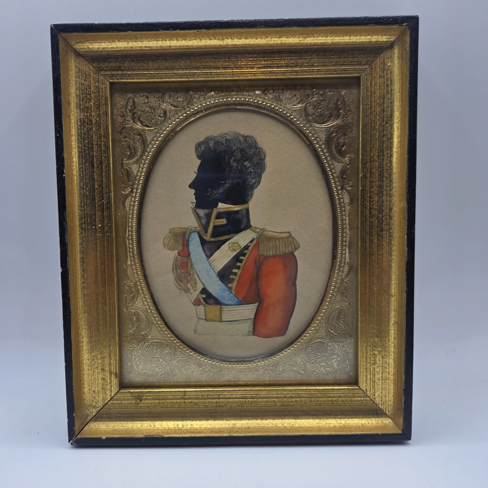 ANTIQUE SILHOUETTE John Buncombe Portrait 1820s Oval Painting Military Officer