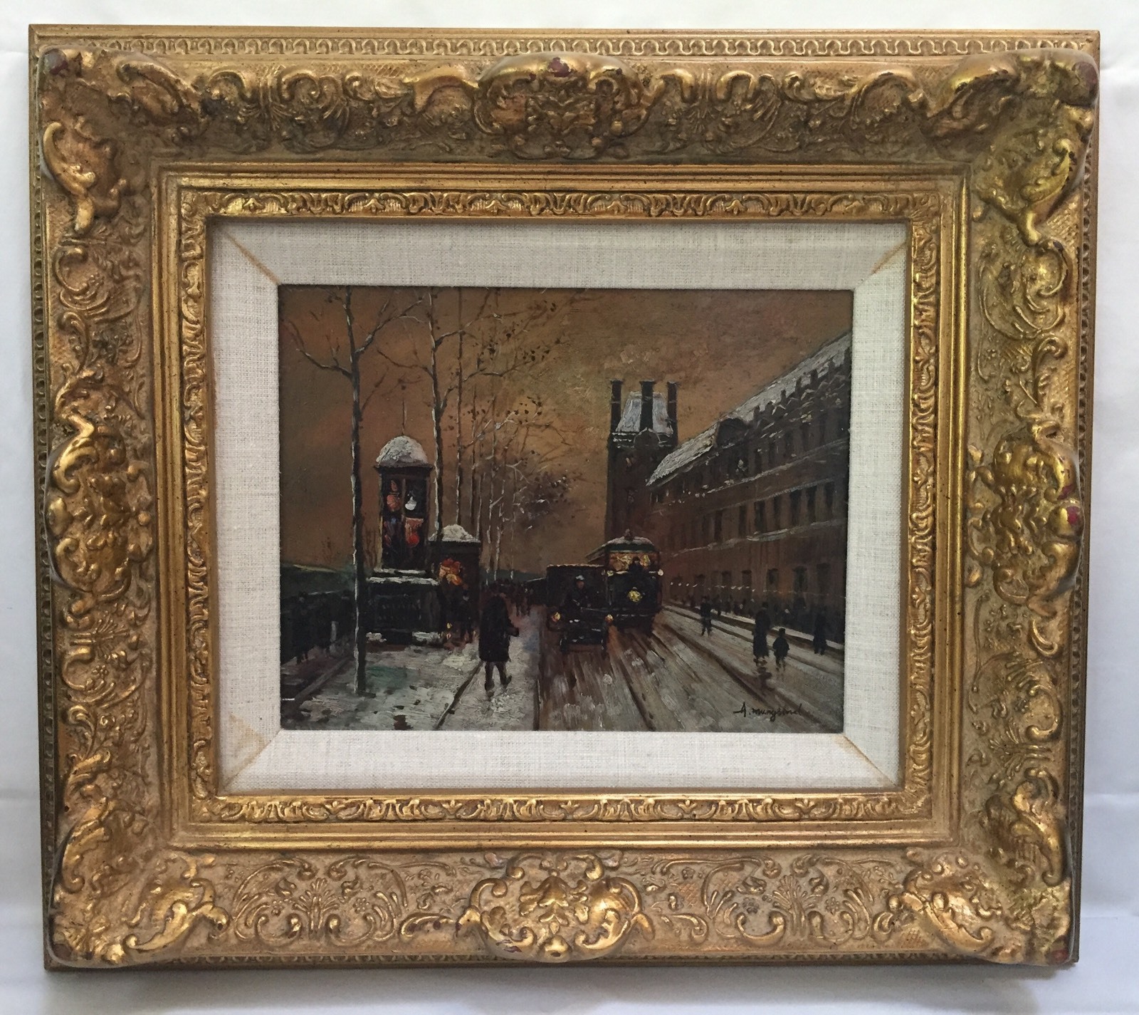 Albert MUNGHARD City Trolley ORIG Signed Oil Painting, Gesso Frame (RF-FR15)