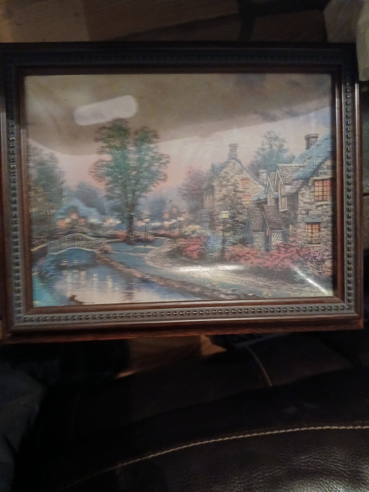 Thomas Kinkade Lamplight Lane Wood Frame 21.5″ W x 17.5″ H +Certificate