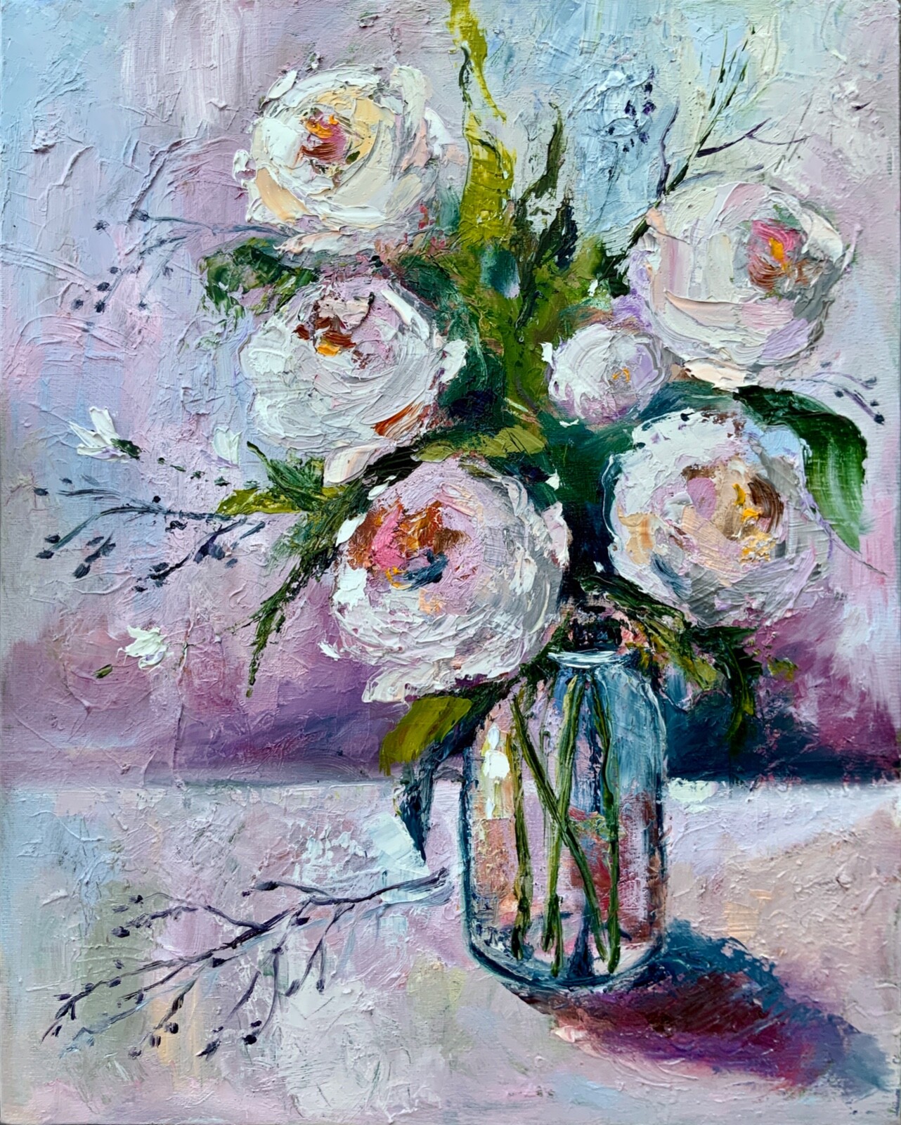 Original Art Flowers Painting 19×15″ Bouquet Roses Painting Floral Artwork
