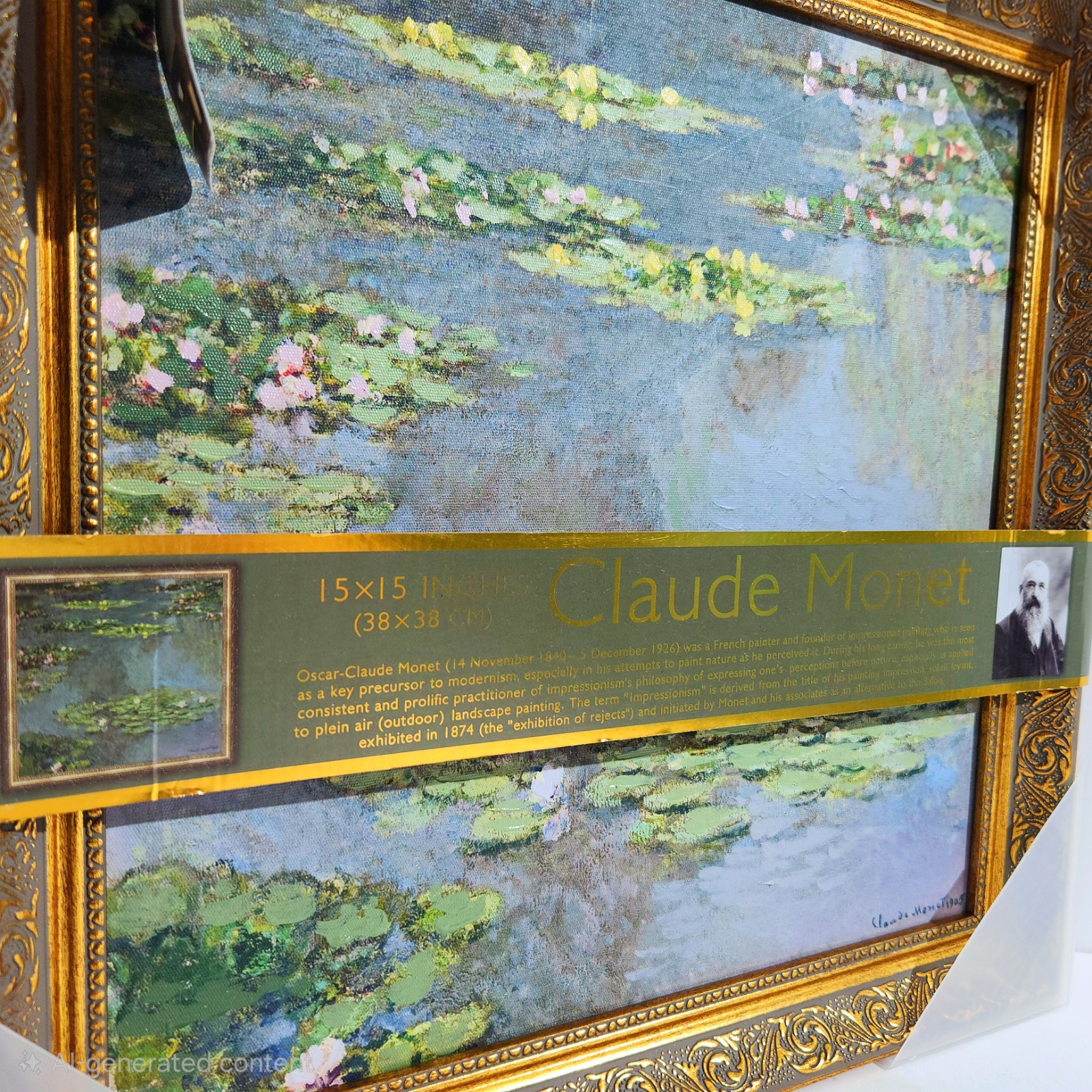 Monet “Water Lily Pond” 1904 Oil Painted Wall Art Print Canvas 15”x15” Reproduct