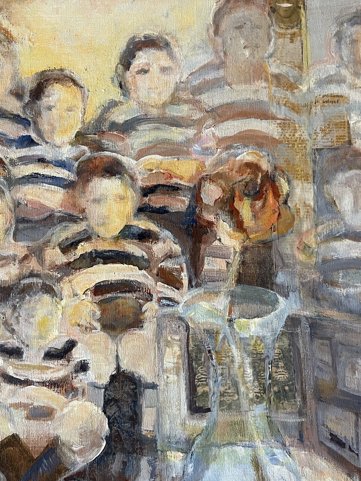 FLORENCE CONRAD VINTAGE MODERN ABSTRACT OLD FOOTBALL TEAM OIL PAINTING COLLAGE