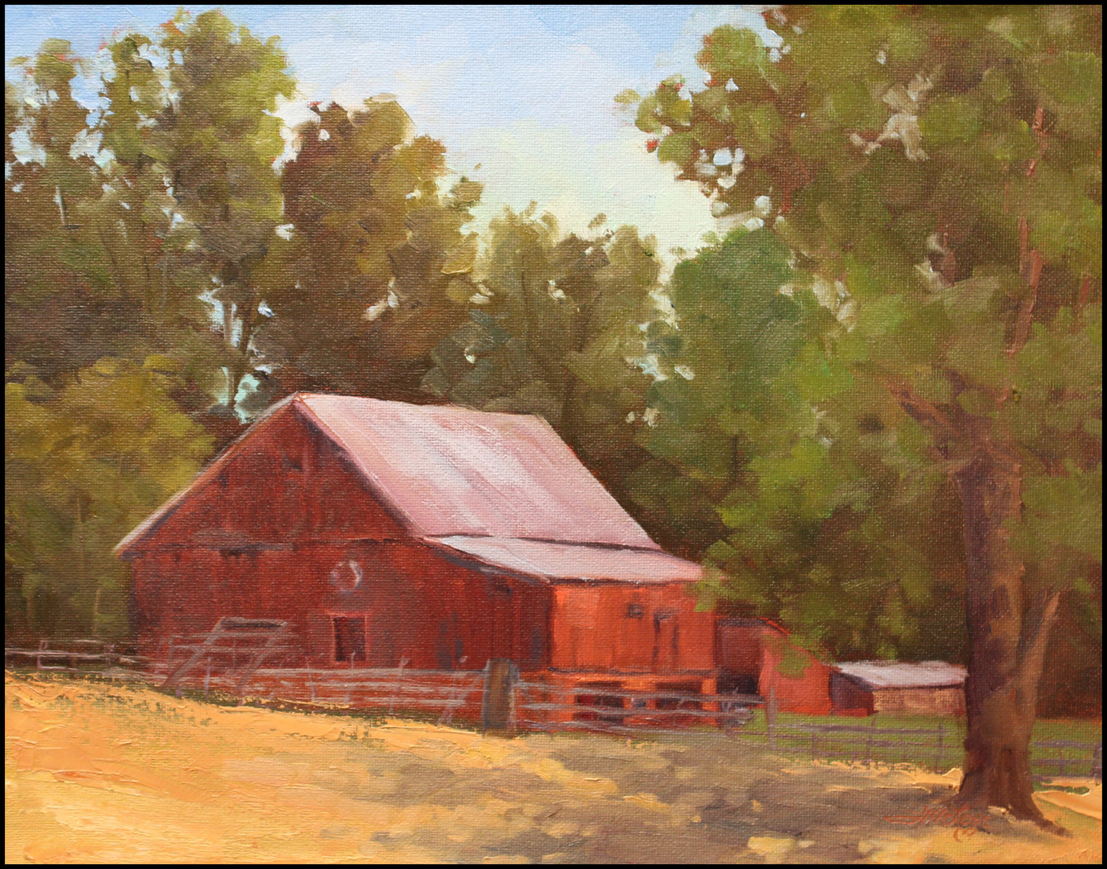 Jeff Love Art Original Oil Painting Red Barn Farm Cows Impressionism Landscape