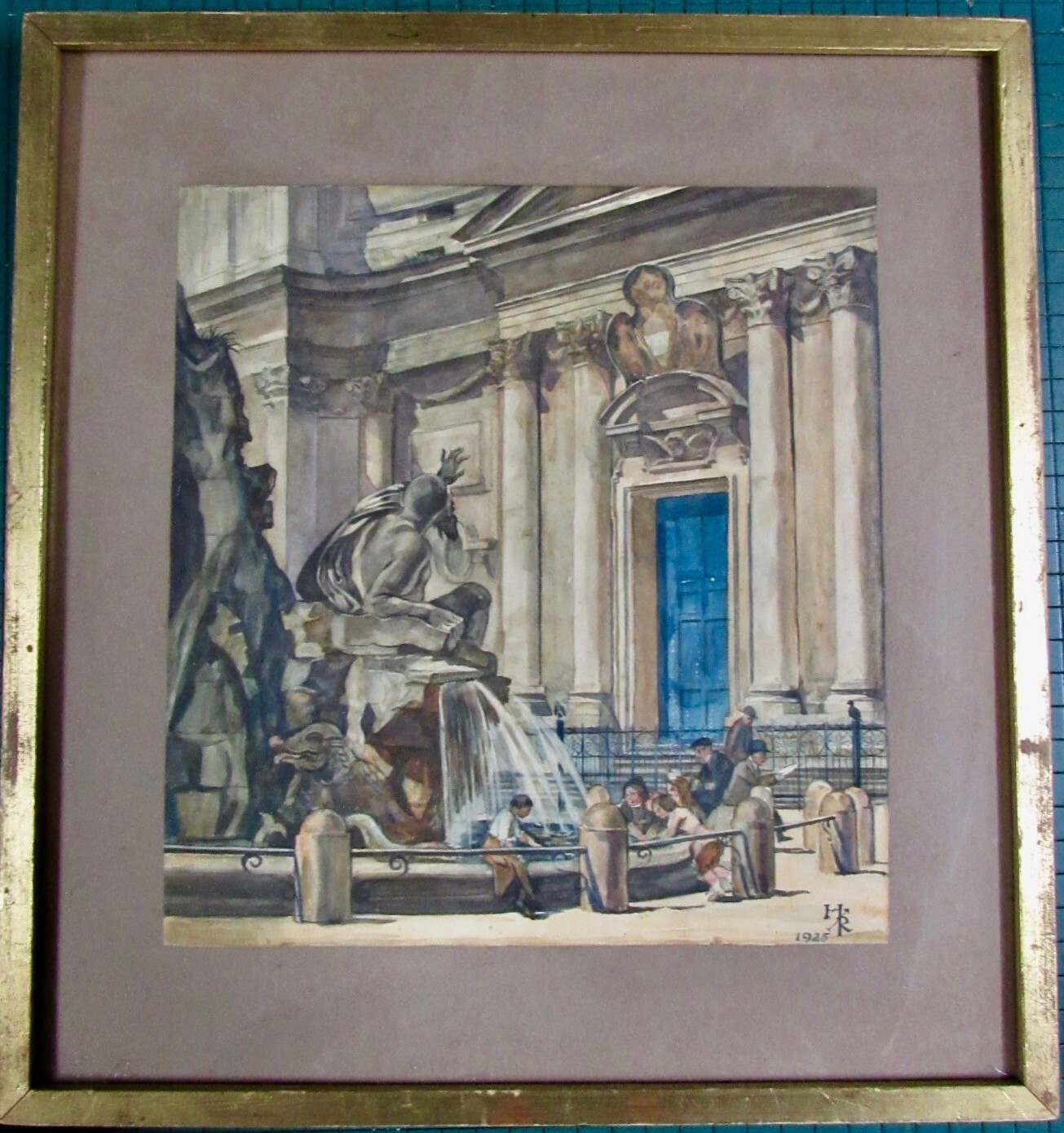 PIAZZA NAVONA ROME WATERCOLOR RICHARD HERBER 1925 FRAMED GERMAN ARTIST