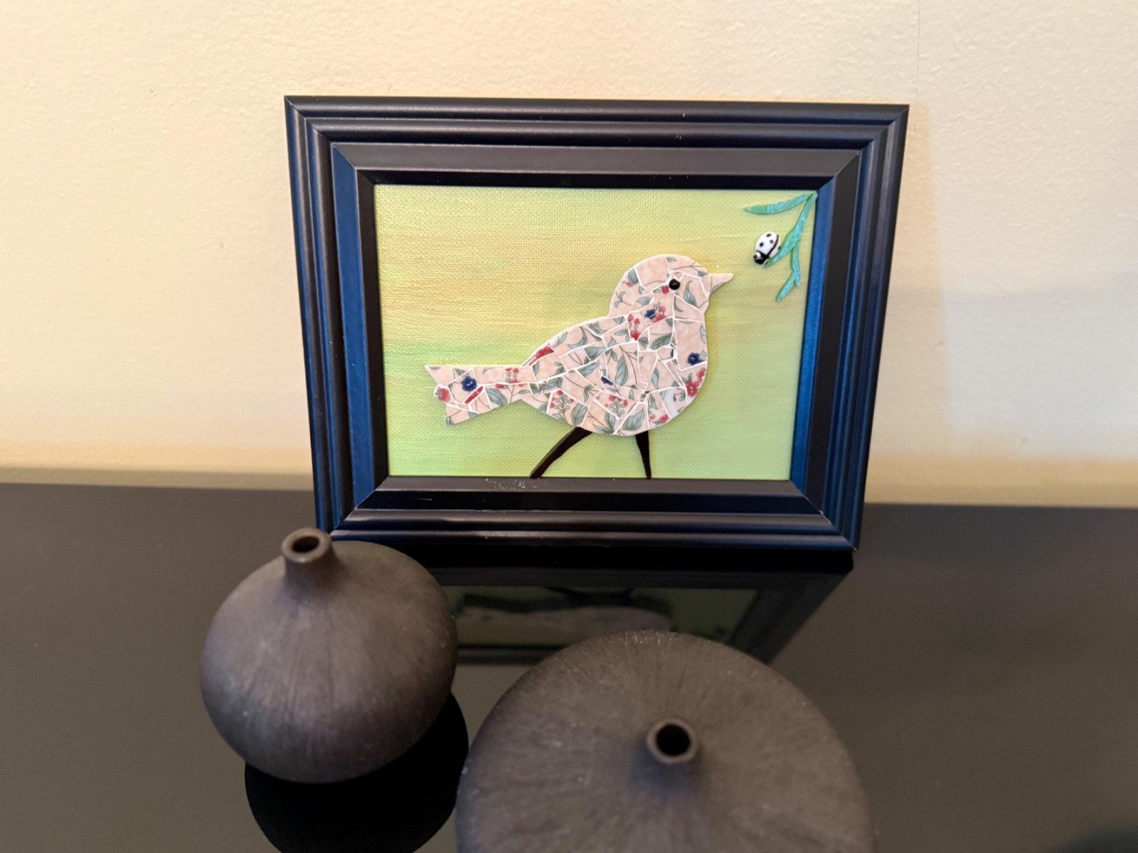 Bird and Bug Mosaic Art; Small Wall Art, Original, Unique, Fine Art