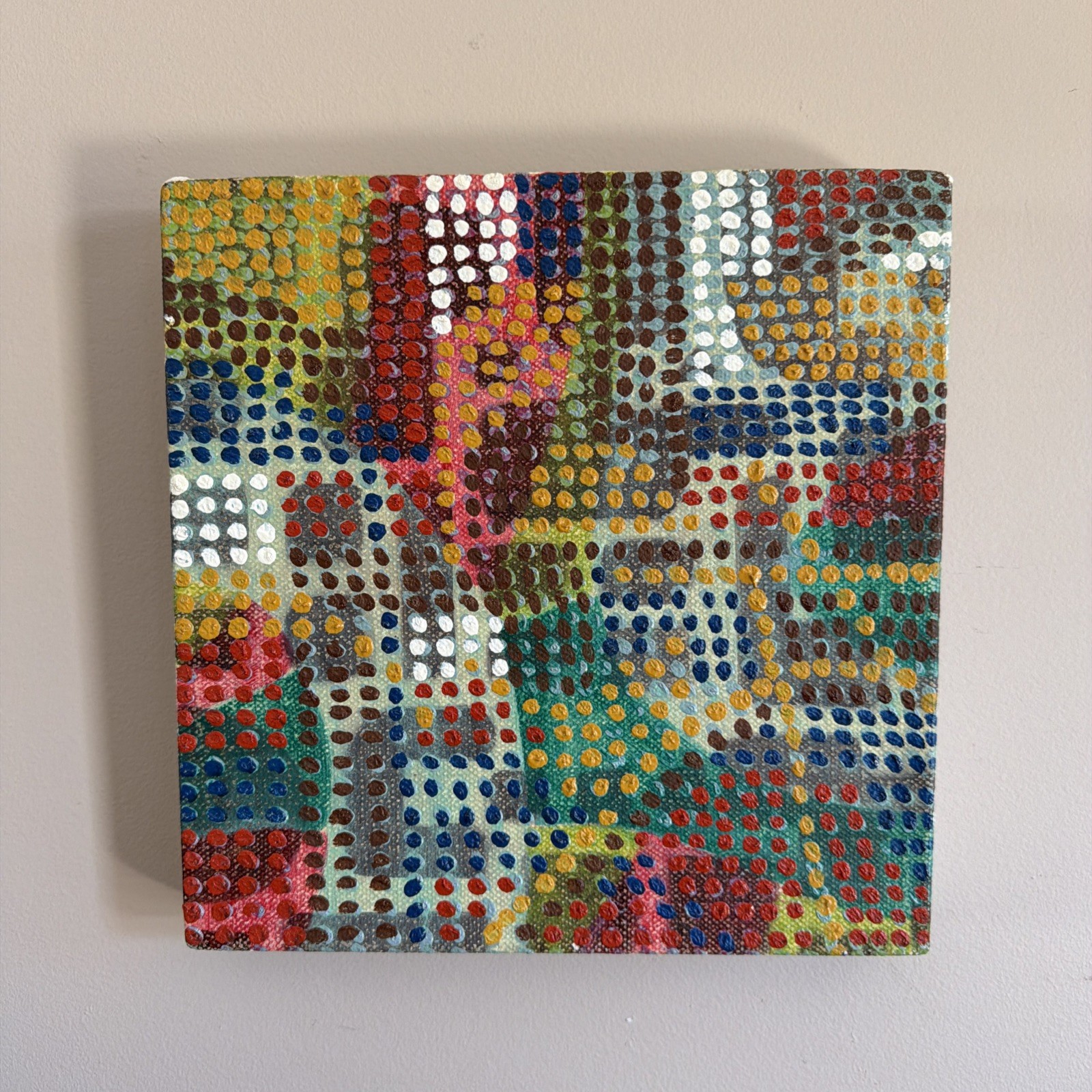 Vintage Pointillist Abstract Painting Canvas French School Geometric MCM Design