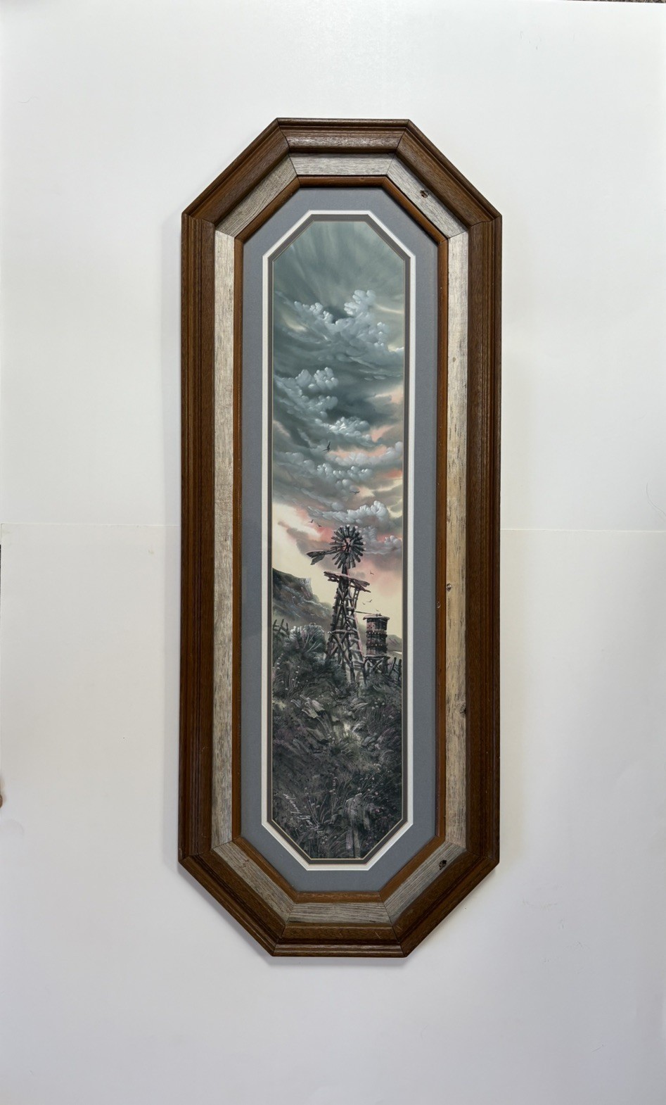 Danny Gamble Painting 36” Texas Landscape Windmill Sunset Clouds Western Sky VTG