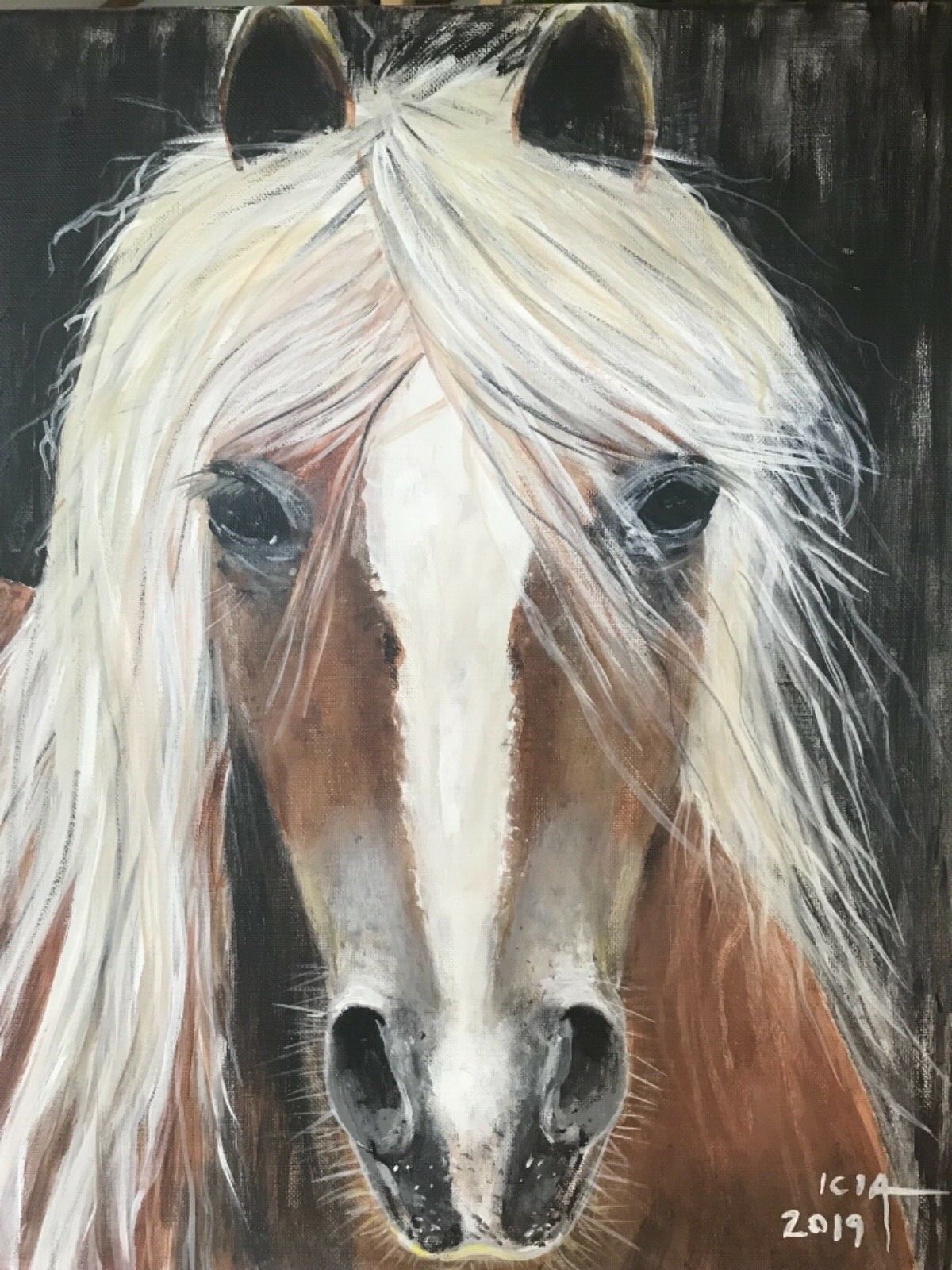 Original acrylic painting- horse on canvas 16x20x0.5 in, wall decor,