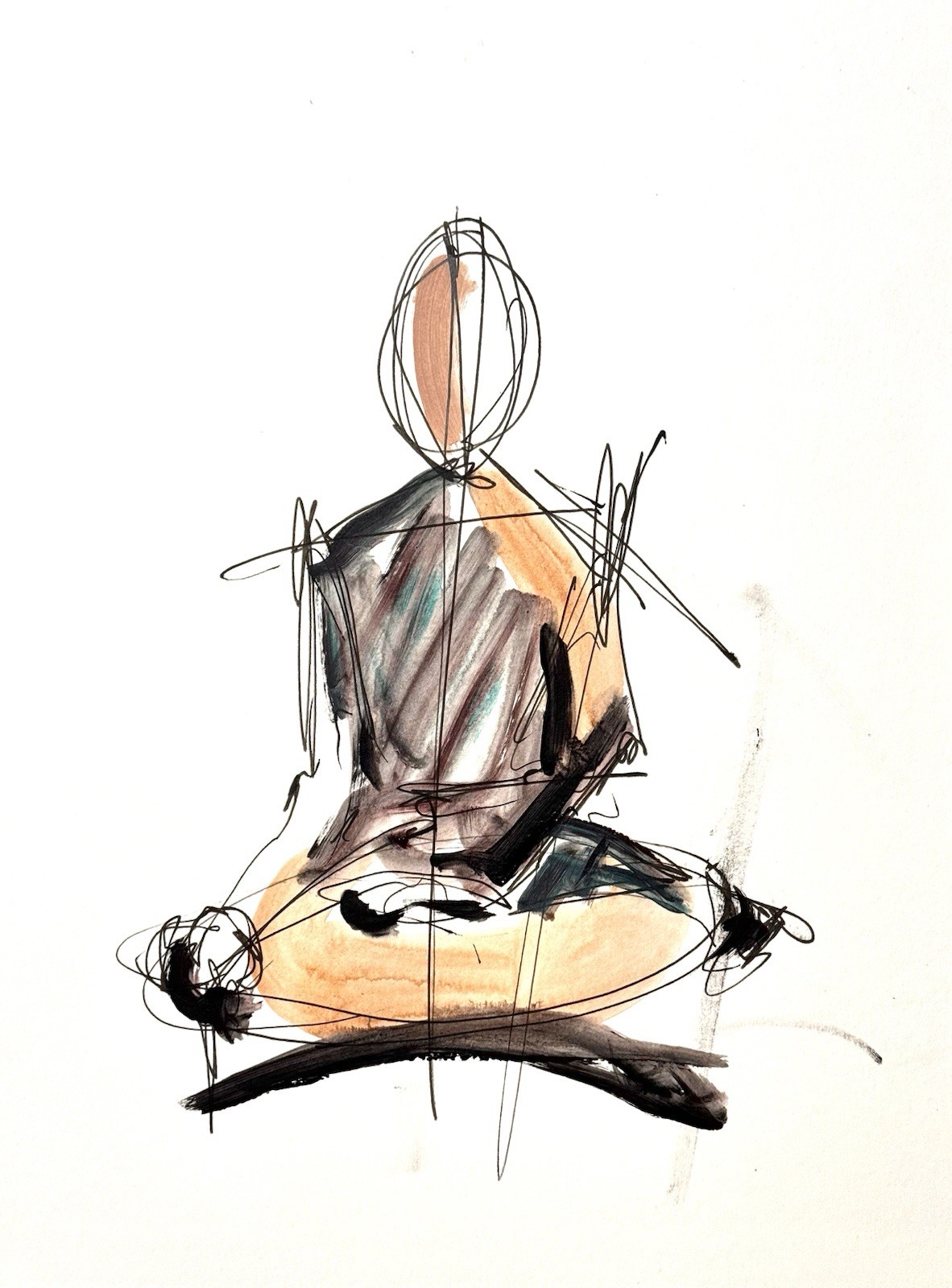 Original Abstract Expressionism 9X12 Meditation Paper Ink Handmade Signed 14