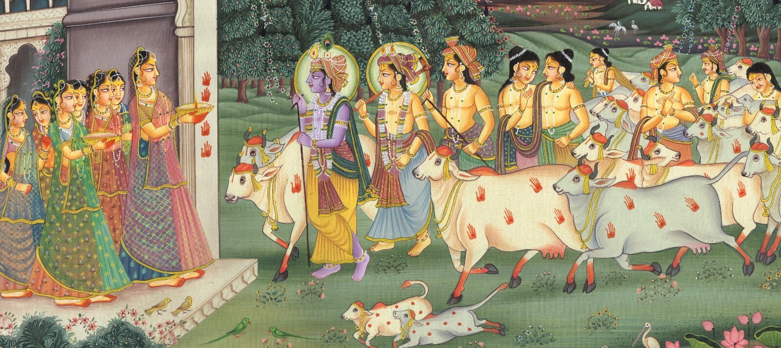 Radha Krishna Painting Of Religious Art For Wall Hanging On Silk 17.5×13 Inches