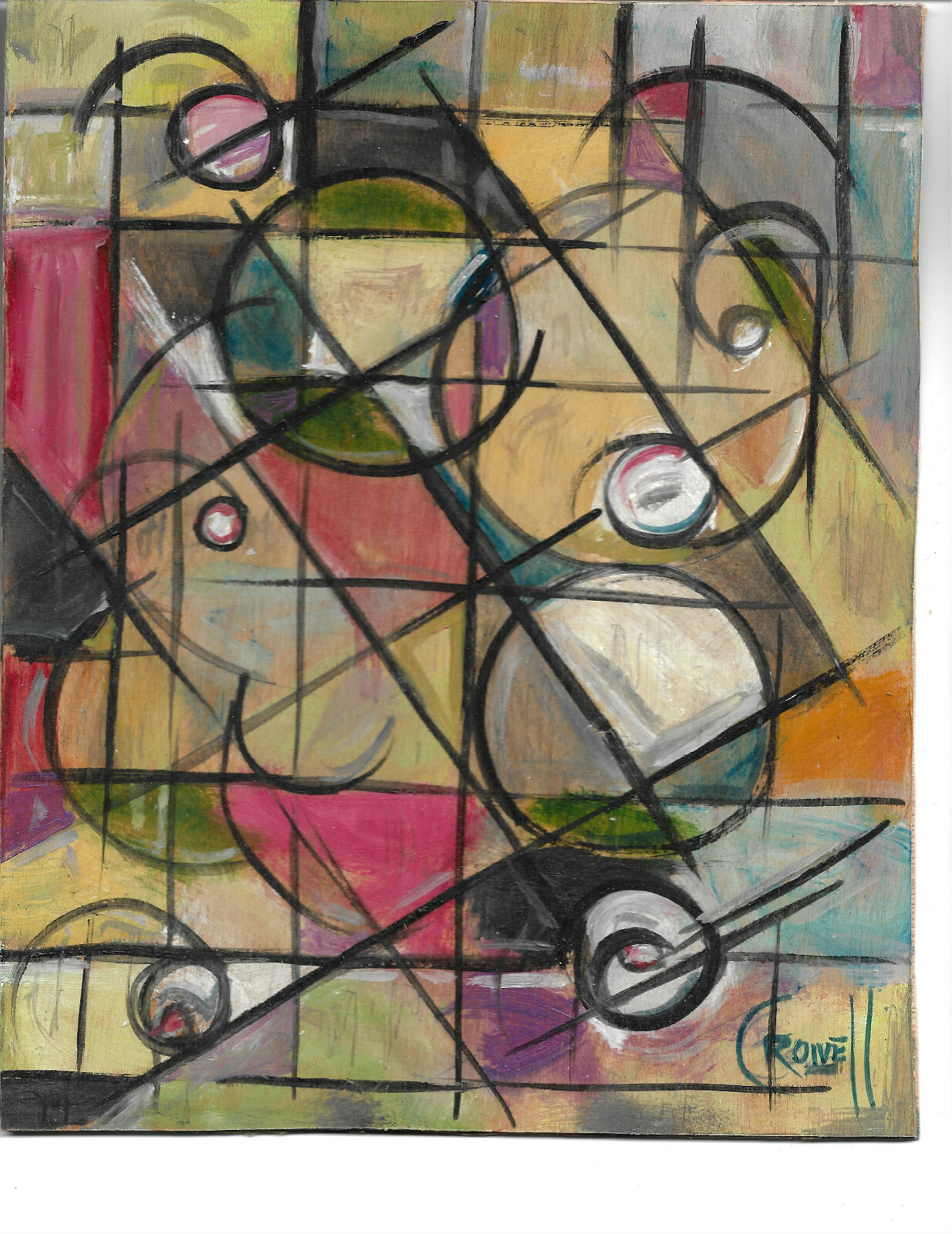 INBETWEEN TIME abstract oil painting 8×10 wood Vintage art WOW signed Crowell