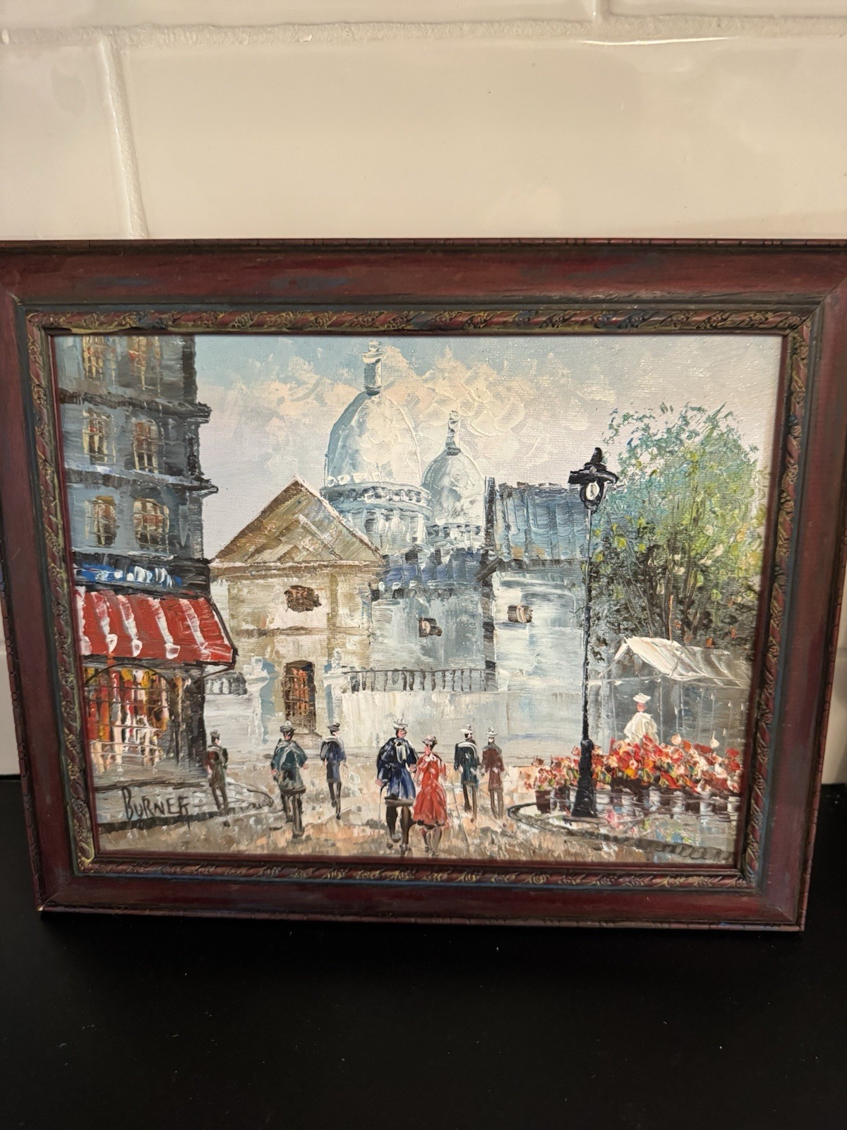 Vintage Parisian Street Scene By Artist Caroline Burnett Oil On Canvas