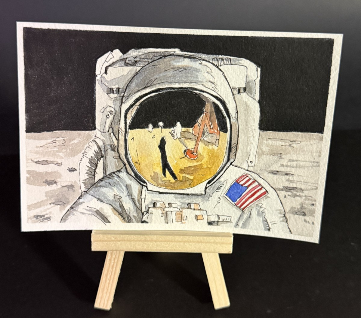 Art Card / Miniature Painting / Original – Watercolor, ink Painting NASA 4 x 6