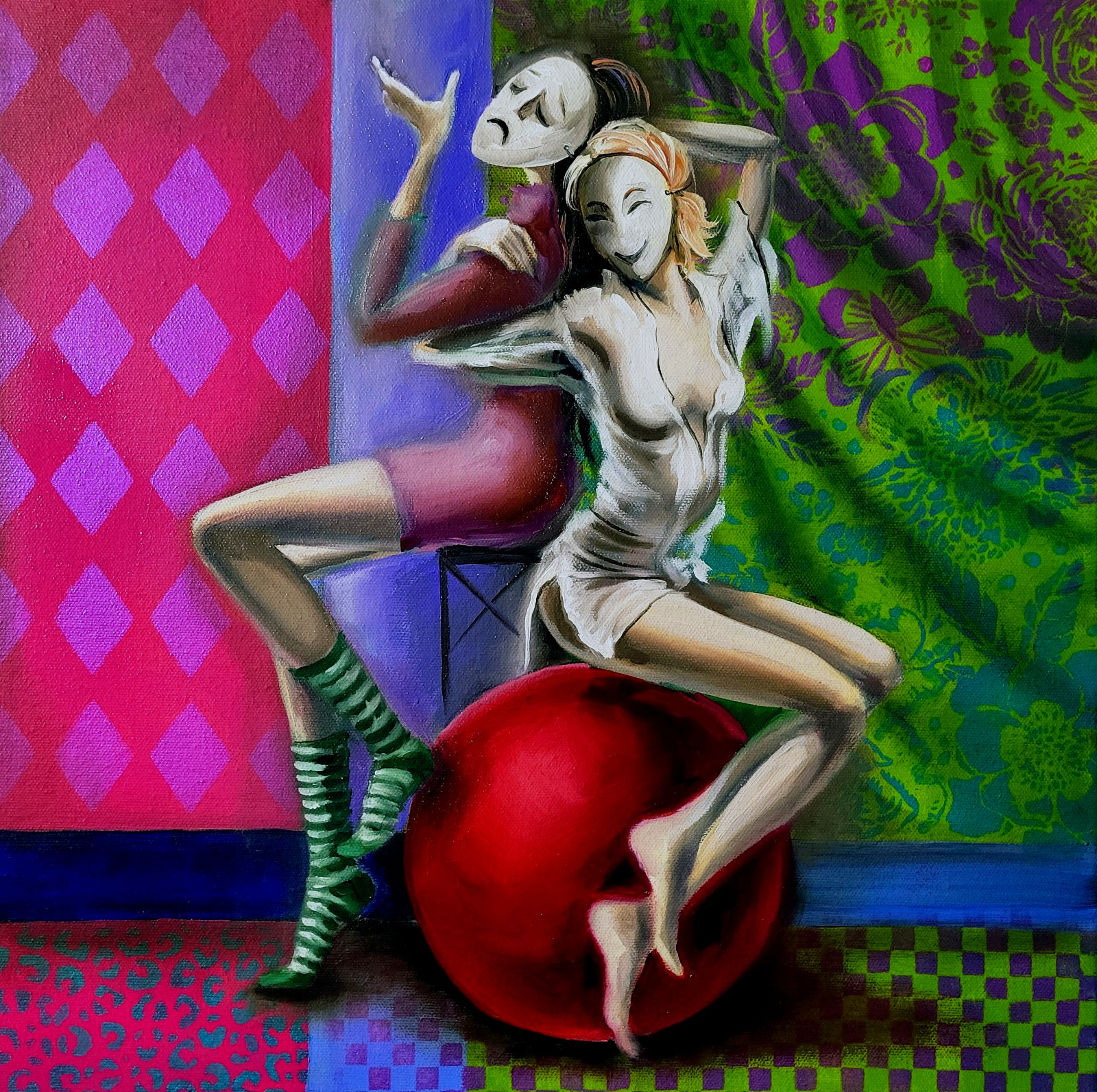 Mixed Media/ Gallery wrap 1.5 in canvas*DOUBLE PERSONALITY* 16 x 16 in*signed