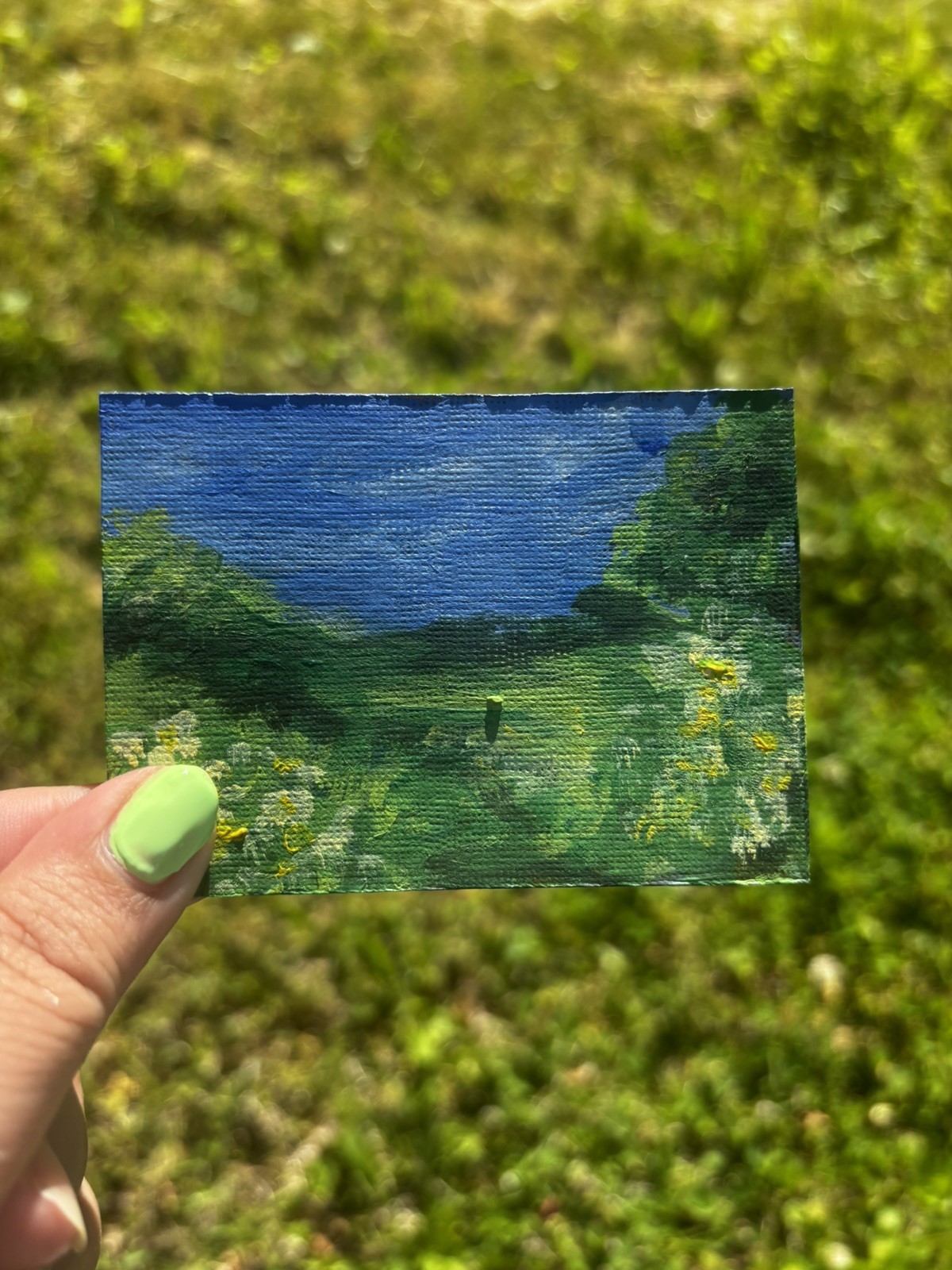 ACEO original Abstract Landscape Miniature acrylic painting OOAK sky trees art