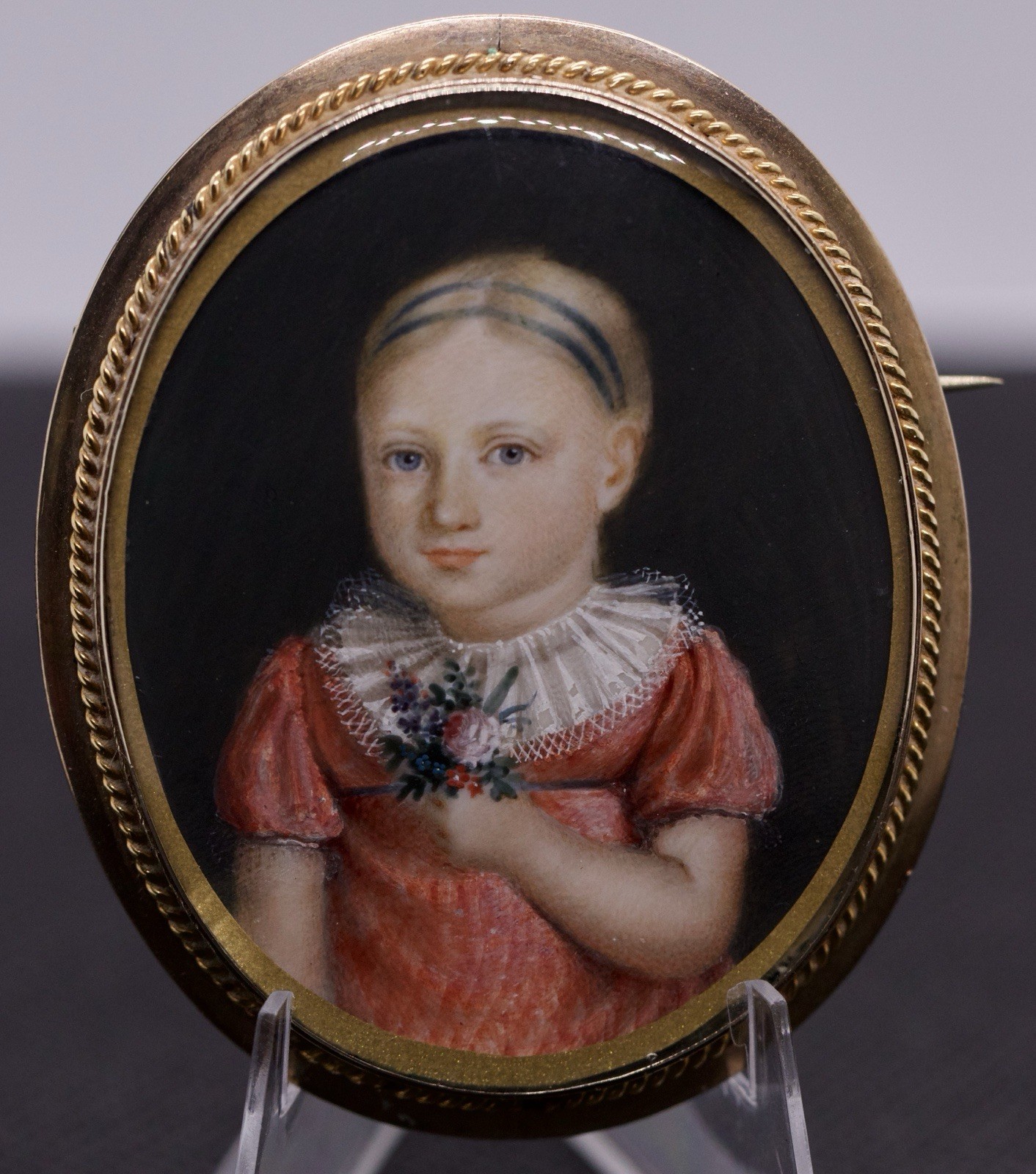 Stunning Portrait Miniature Of A Child C1835-1840 Rolled Gold Frame!