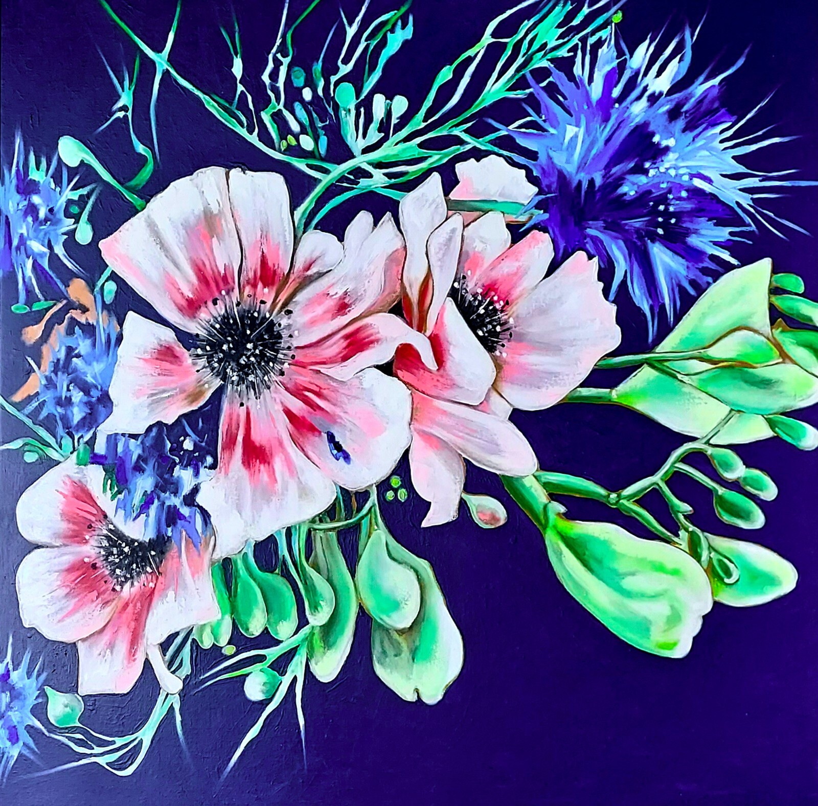 Original Oil Painting Tropical Flower Hand Painted Still Life Artwork 39×39 in