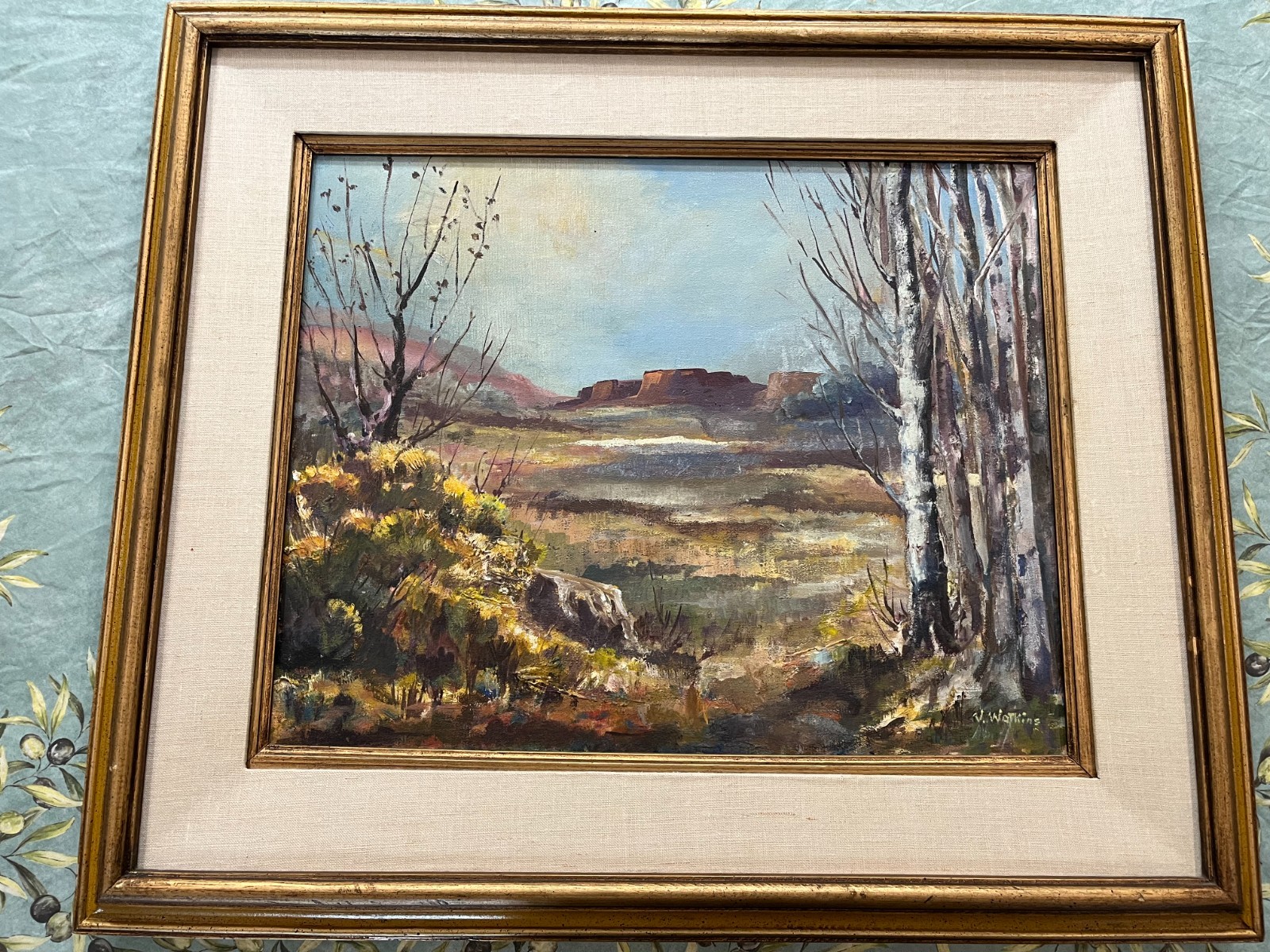 Original Desert Southwest Mountain Landscape Painting in Late Fall by V. Watkins