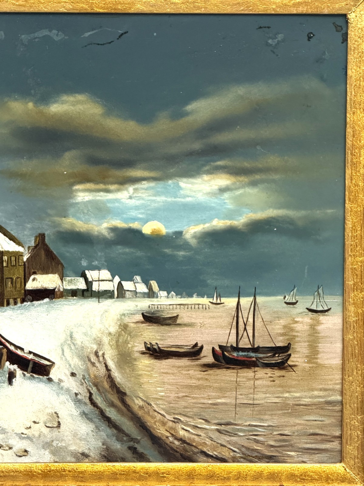 RARE VTG 20th C Dramatic Luminist Oil/Panel Hudson Valley Winter Scene, Framed!