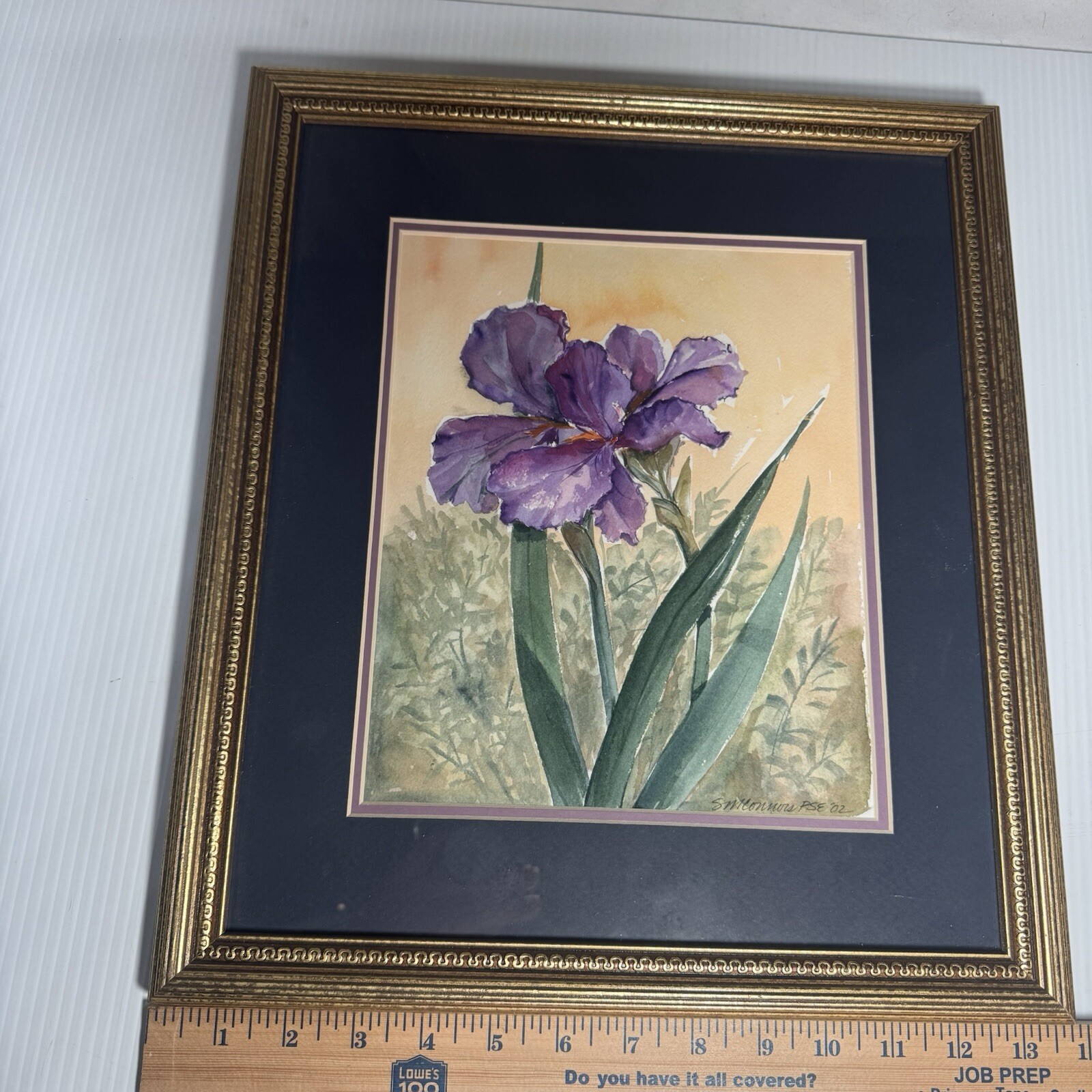 ORIGINAL Framed Watercolor Iris S.M. Connors PSE Signed 2002