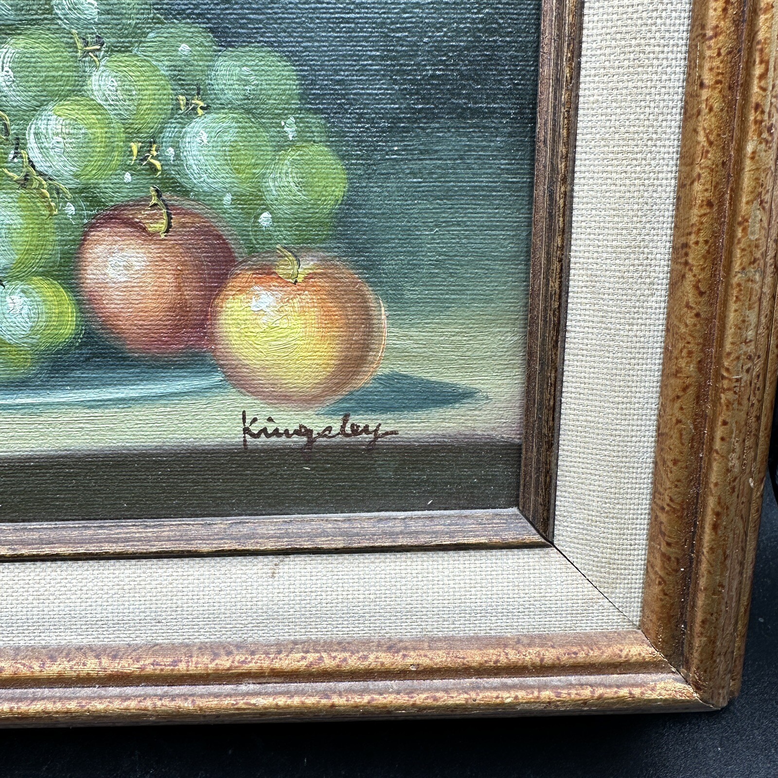 Vintage Framed Still Life Fruit Painting Signed Kingsley Gold Frame Wall Art