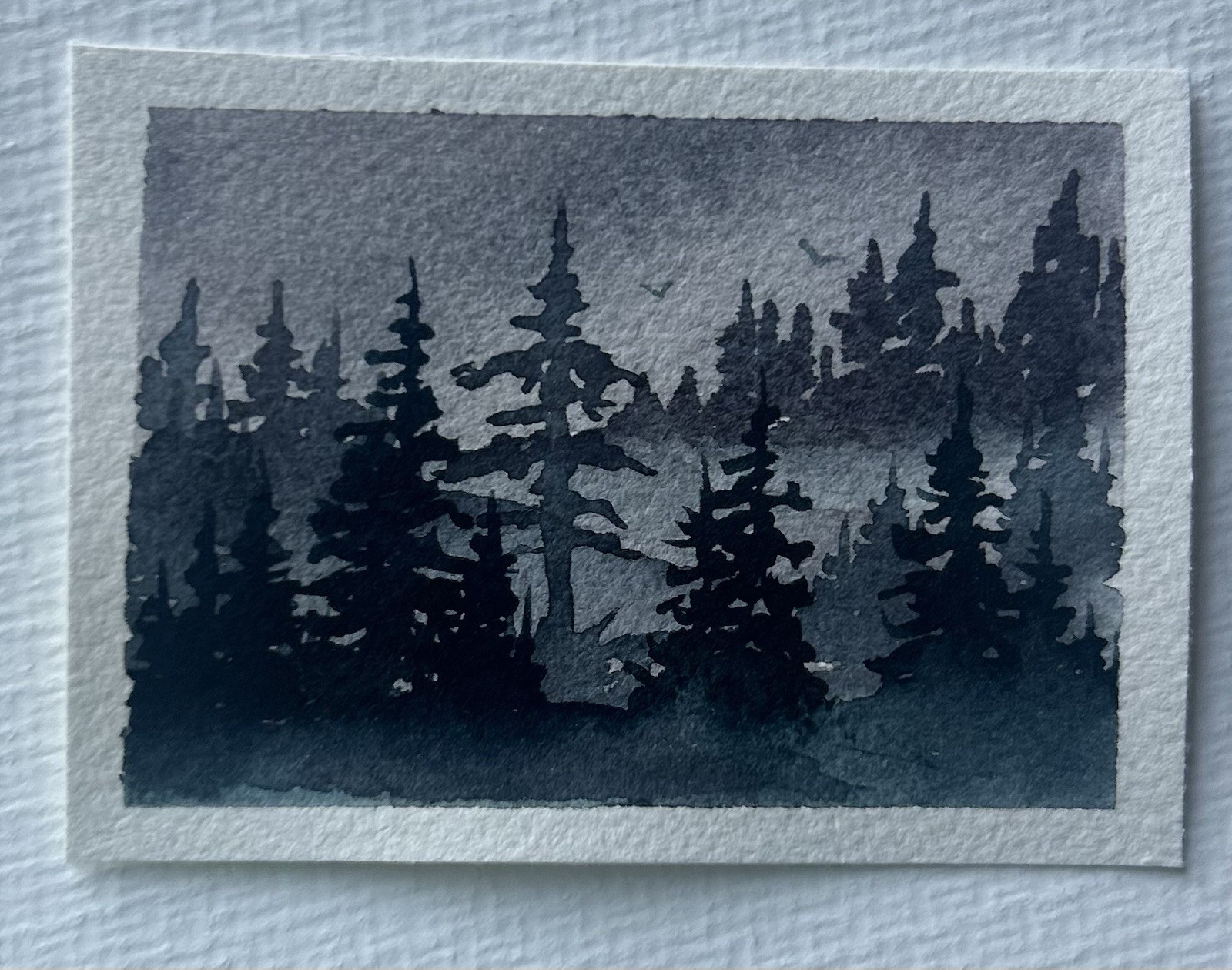 ACEO Morning Fog Lakeside Watercolor Landscape Signed By Sasha Lehto