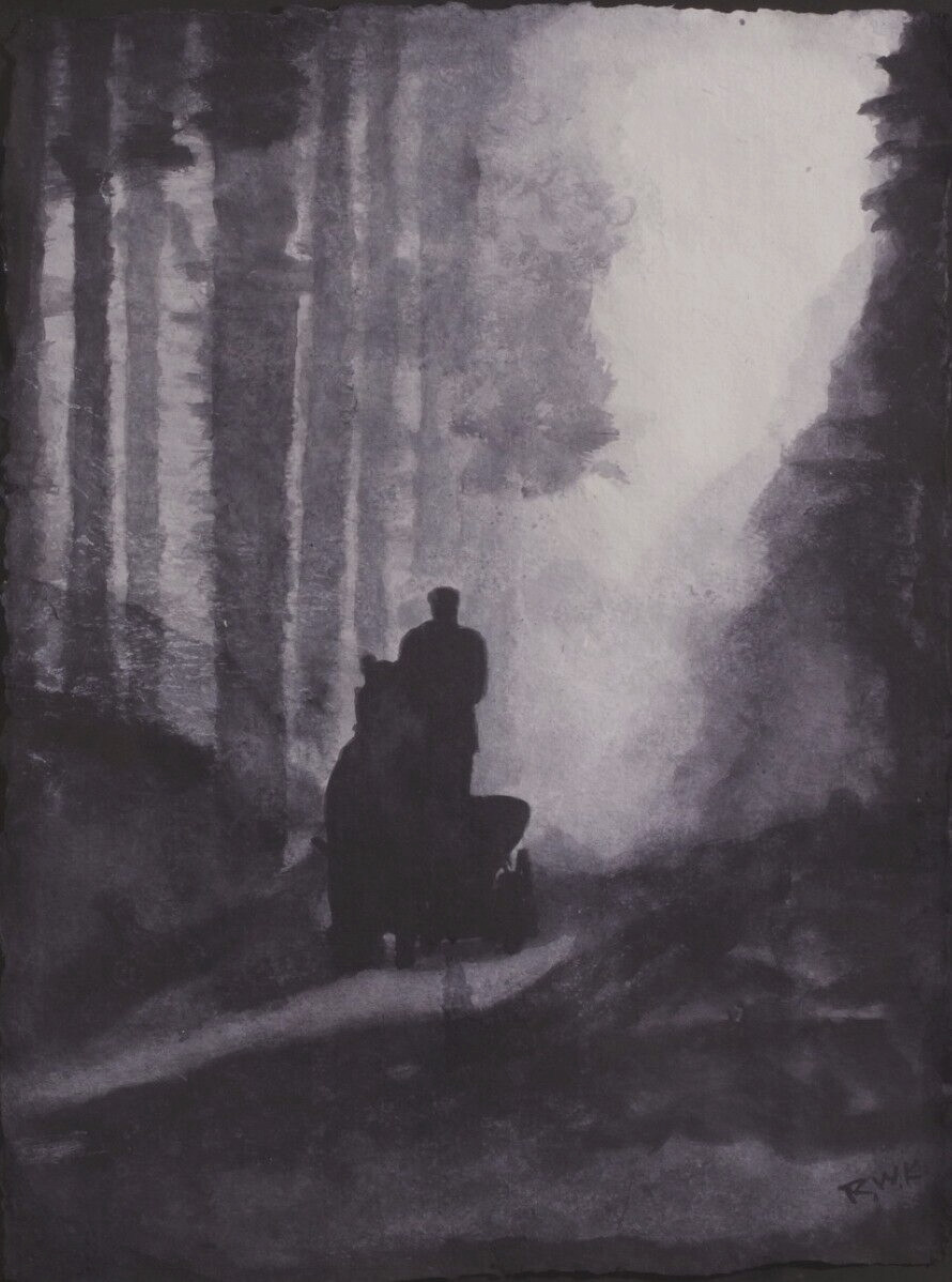 Man On A Carriage by Robert Kitchen 29″ x 21 1/2″ Watercolor, Signed