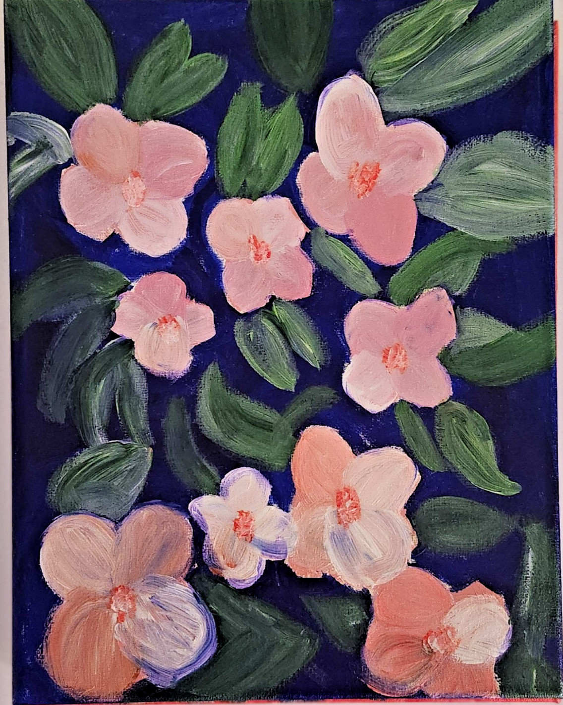 Pink Floral Contemporary Expressionist Original Painting 11×14 Canvas