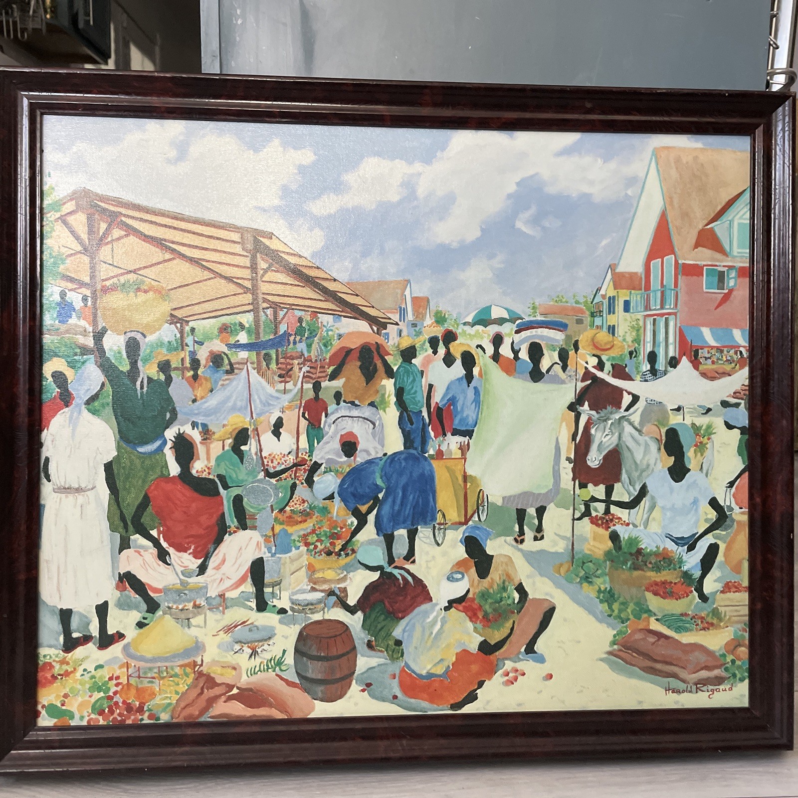 Harold Rigaud Certified Genuine LITHO ON CANVAS «MARKET PLACE»27X23”